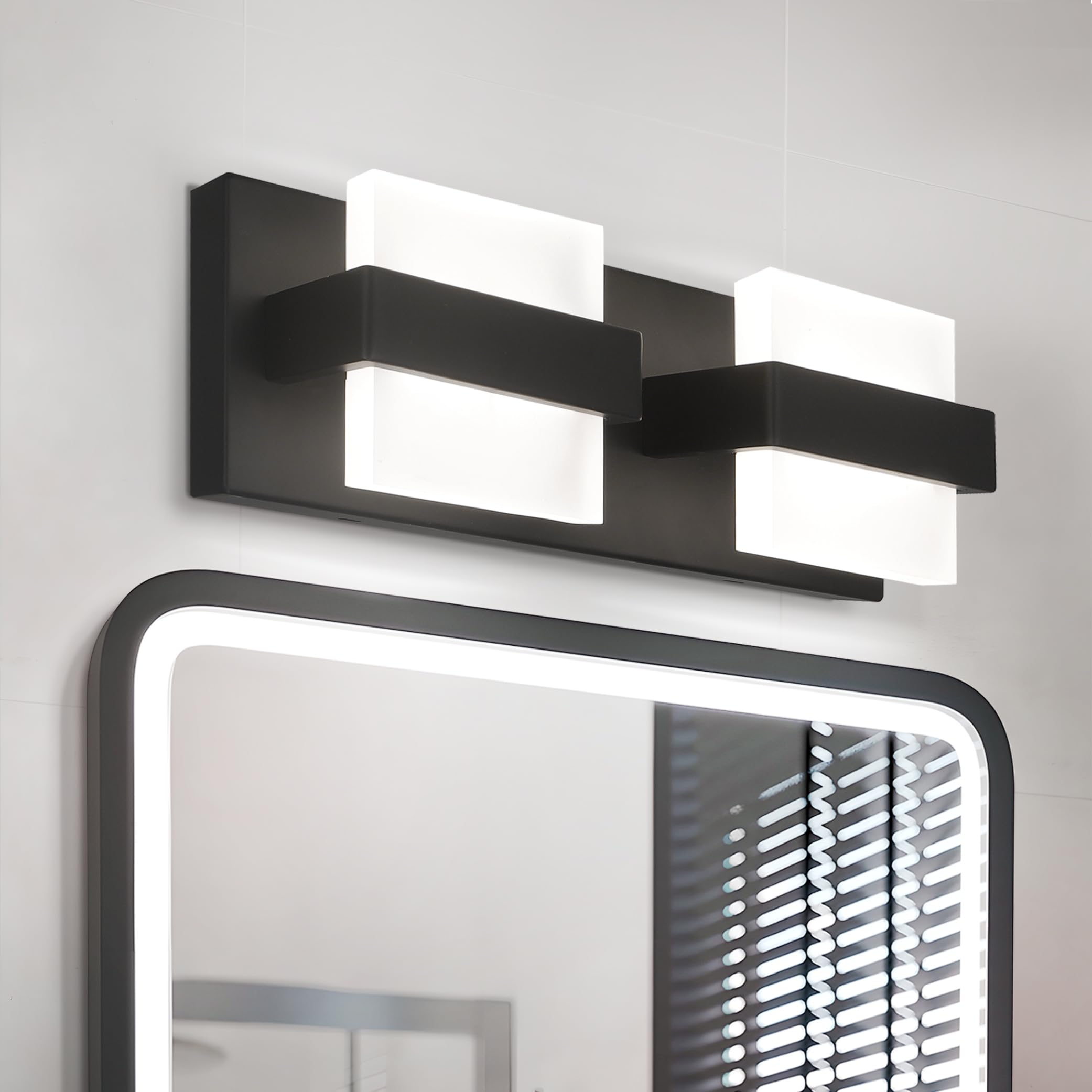 ASD LED Bathroom Vanity Light Fixture 2-Lights 12W 2700-6000K Dimmable Black A-LVF26M-2D12BK