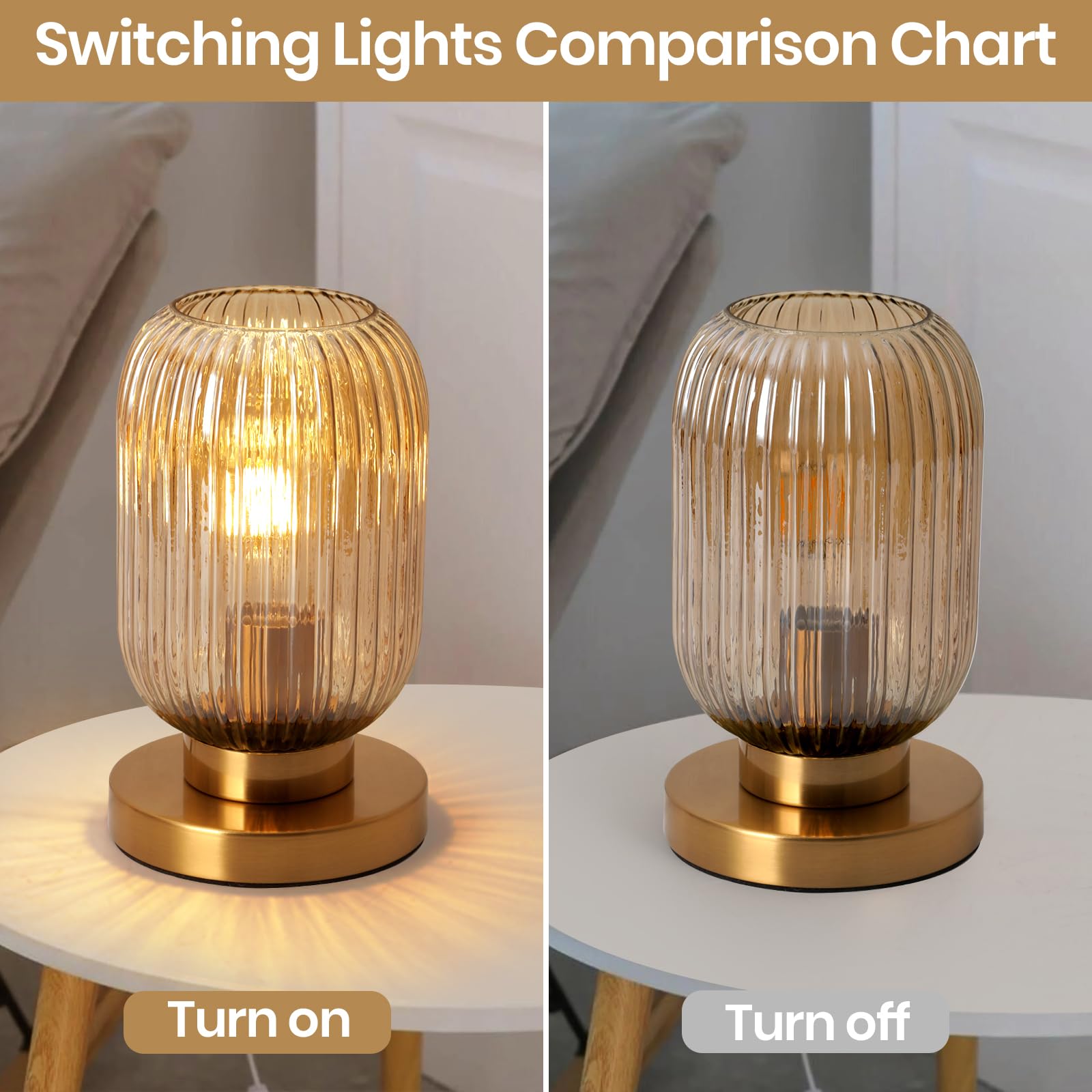 Meishideng Bedside Table Lamp Dimmable Mid Century Modern Lamp Glass Table Lamps Globe Gold Desk Lamp Nightstand Light With Ambe