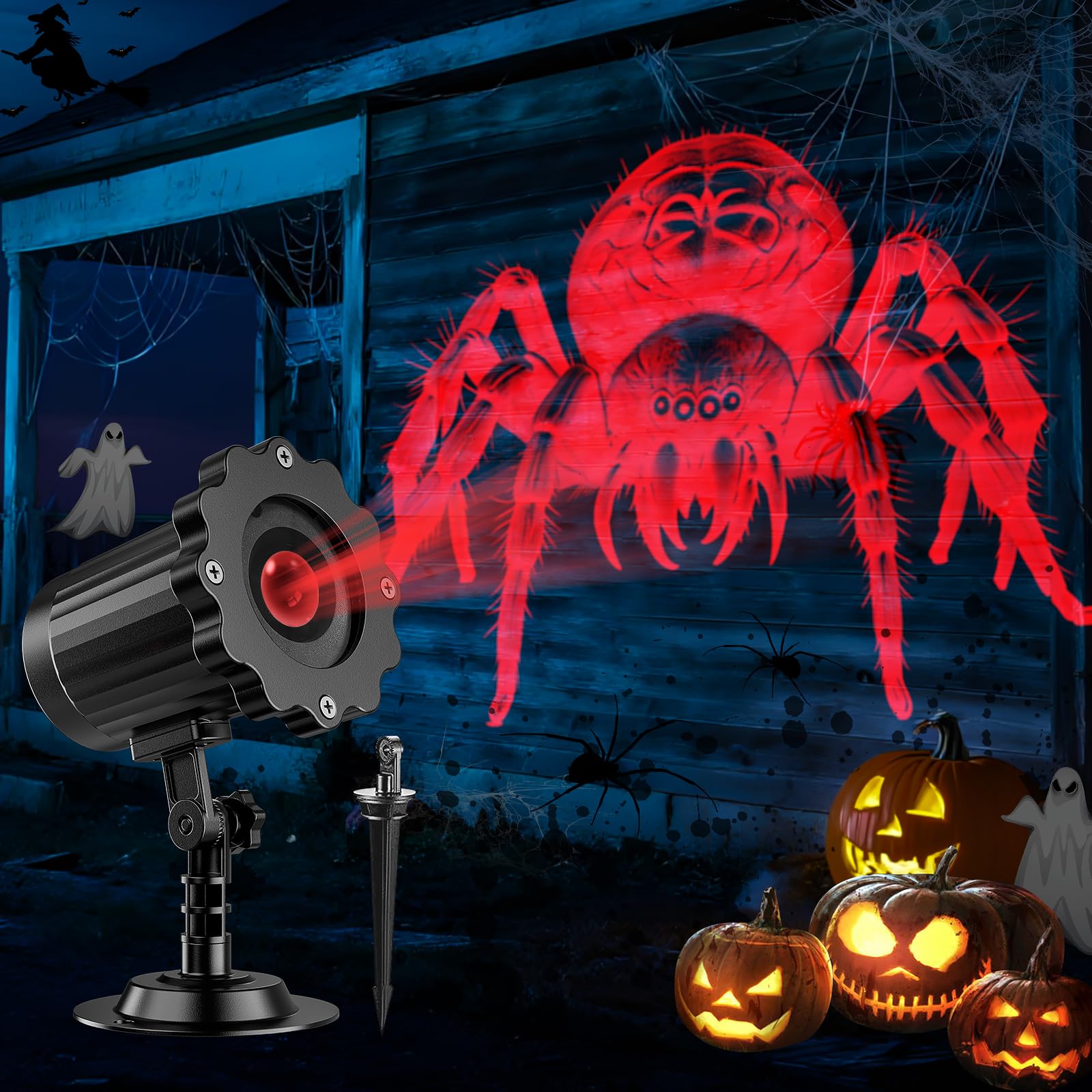 Halloween Projector Lights Outdoor Indoor - 3D Dynamic Halloween Decorations  Waterproof Holiday Light For Window  Wall Cemetery  Holiday Decor-Spider