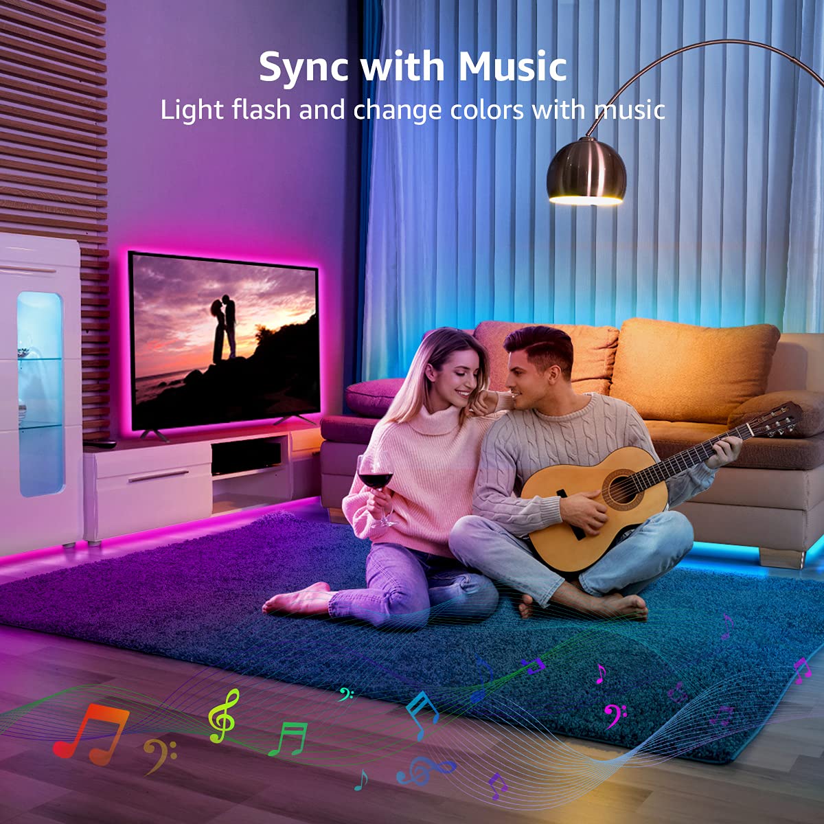 Lepro LED Strip Lights 32.8ft - Smart RGB Light Strips with App Control & Music Sync for Bedroom Party