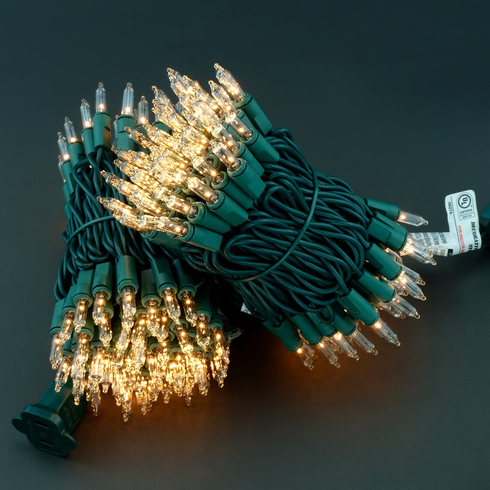 Yuletime 200 Clear Christmas Lights With Green Wire, Pack Of 2 Strands Of 21 Ft 100 Count Ul Certified Incandescent Mini String