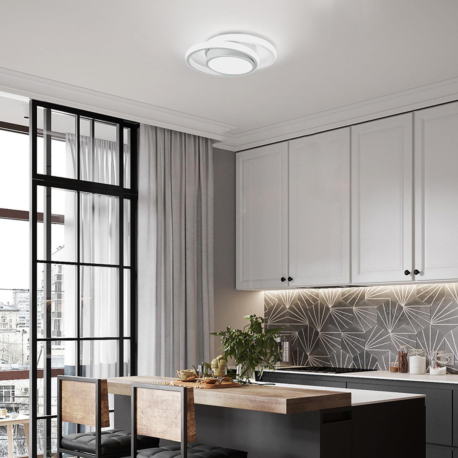 Caneoe 2 Packs Small Modern Led Ceiling Light 2 Rings Creative Design Ceiling Lamp Indoor Hallway Lighting Fixtures For Hallway Living Room Bedroom Kitchen Office (White)