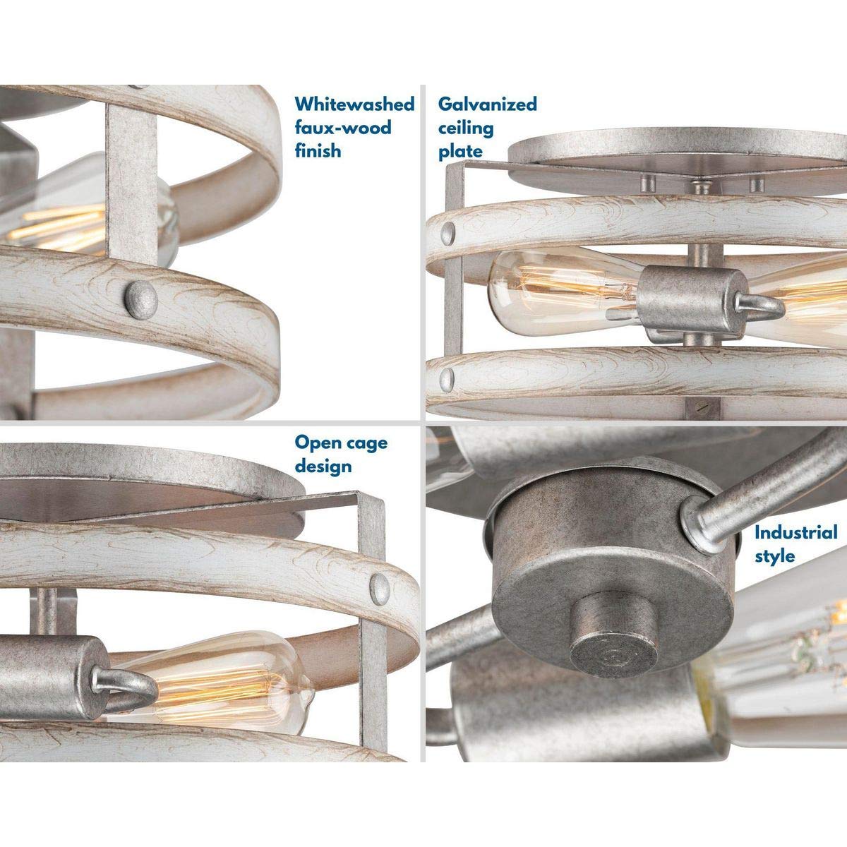 Progress Lighting Gulliver Collection 2-Light Whitewashed Farmhouse Flush Mount Ceiling Light, Galvanized, 6.50X14.37X14.37