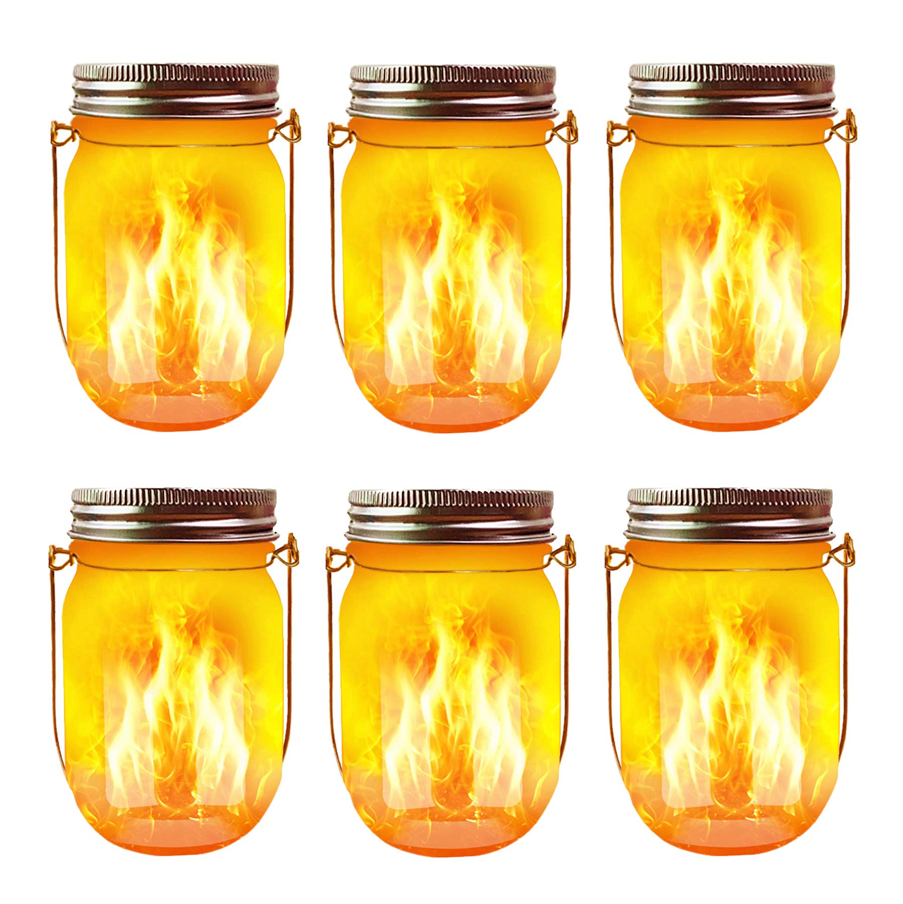 Solar Flicker Torch Lights, 6 Pack Waterproof Dancing Flicker Lanterns Lights Build-in Glass Mason Jar, Outdoor Patio Yard Deskt
