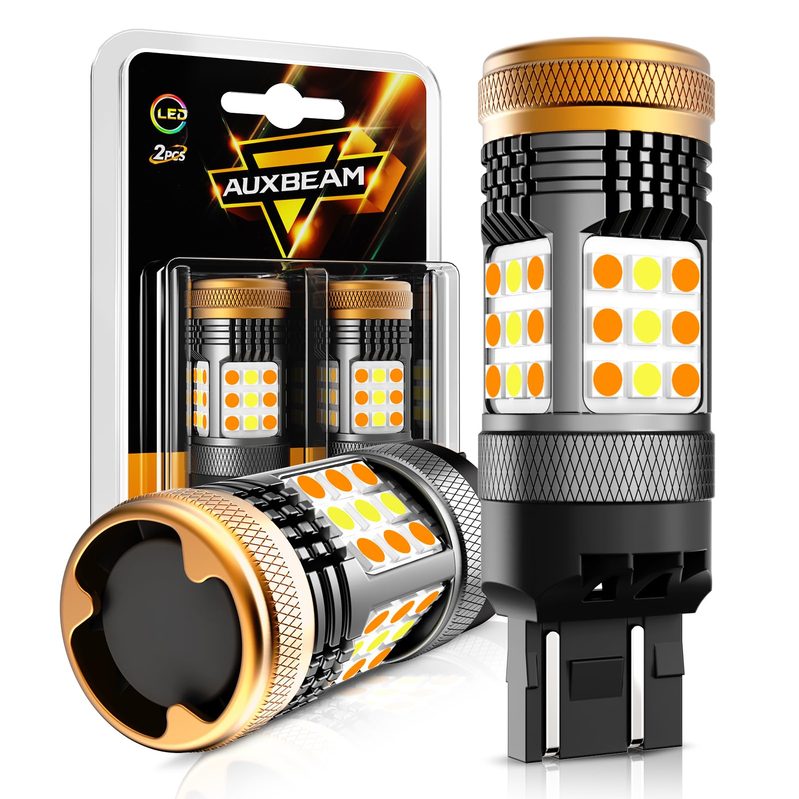 Auxbeam B21 Series 7443 Switchback LED Bulbs White and Amber, Built-in Resistor, CANBUS Error Free, 7443 Size