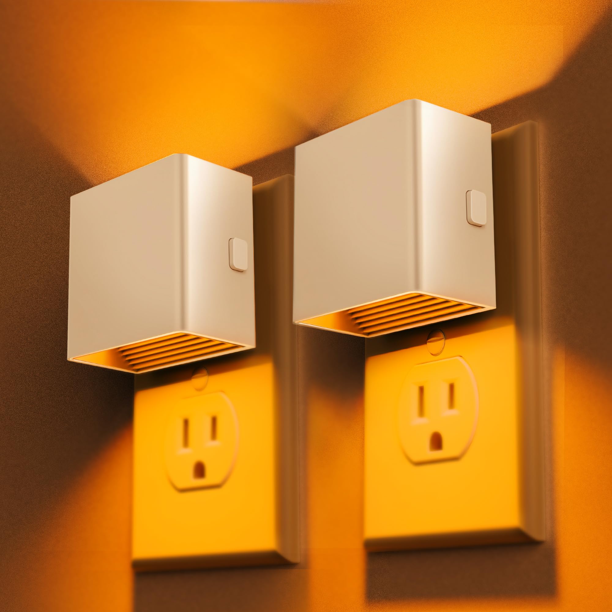 DORESshop LED Night Lights, 3 Level Brightness, Dusk to Dawn Sensor, 2 Packs, White Cover-Amber, Model D-GY106AMWHUS-2