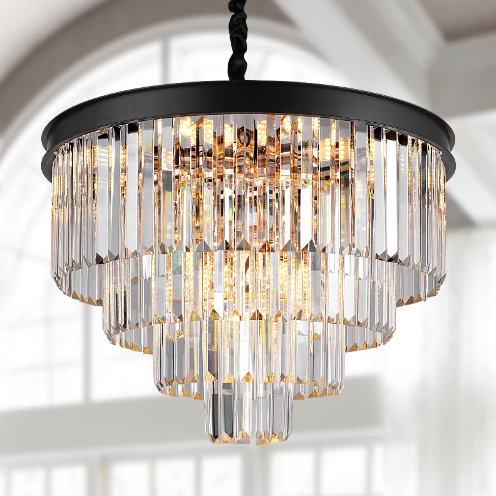 A AXILIXI Modern Crystal Chandelier, 24" Round, Adjustable, K9 Crystal ...