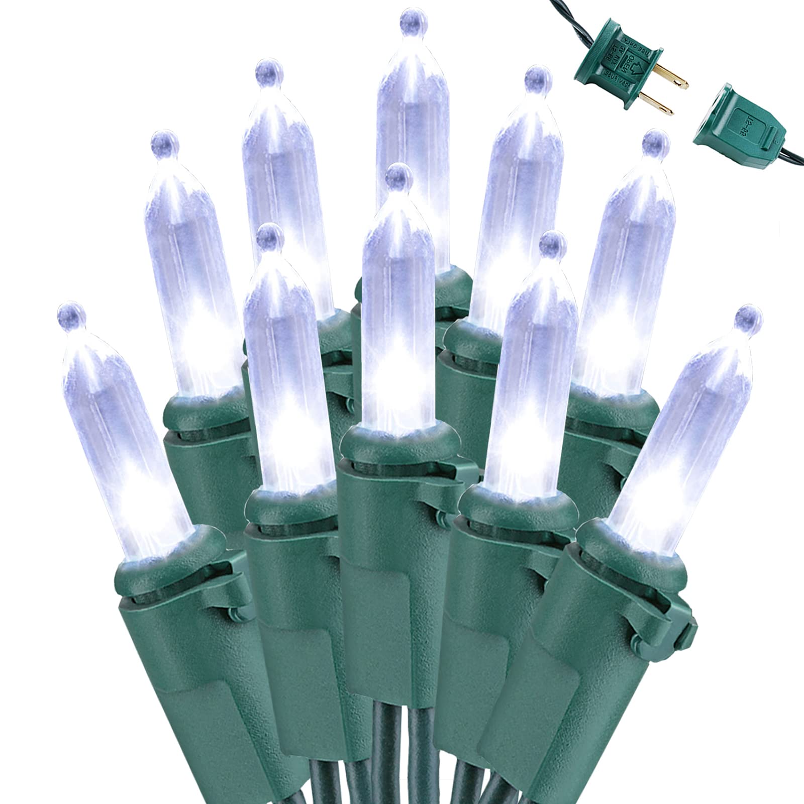 Brizled Christmas Lights, Mini String Lights, 33ft, 100 LED, Cool White, 120V UL Certified, Model TSD-100W-3/S-FT19