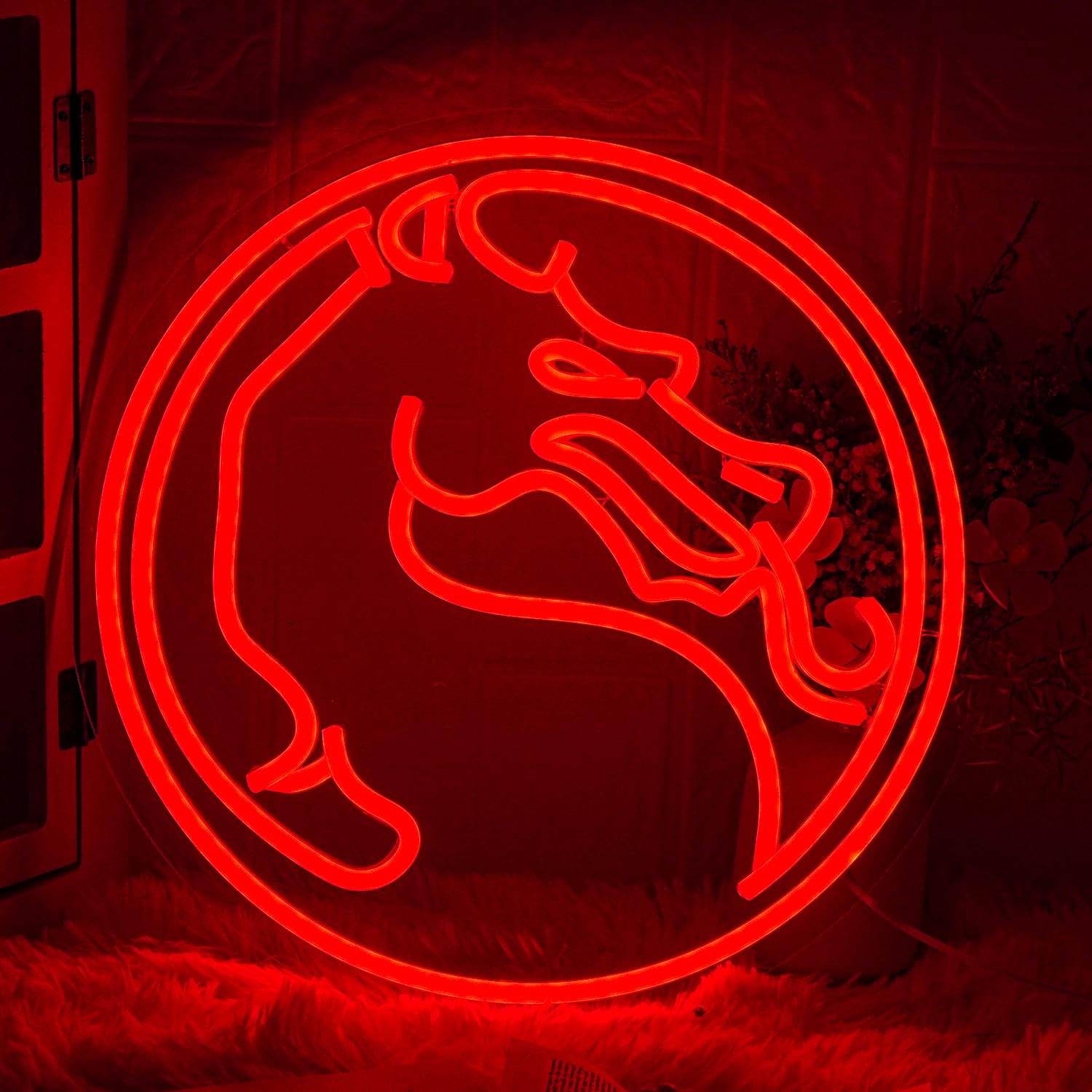 LMSIGNLY Dragon Neon Sign - Dimmable Gaming Logo Light for Wall Decor, 13in x 13in, Red Plastic