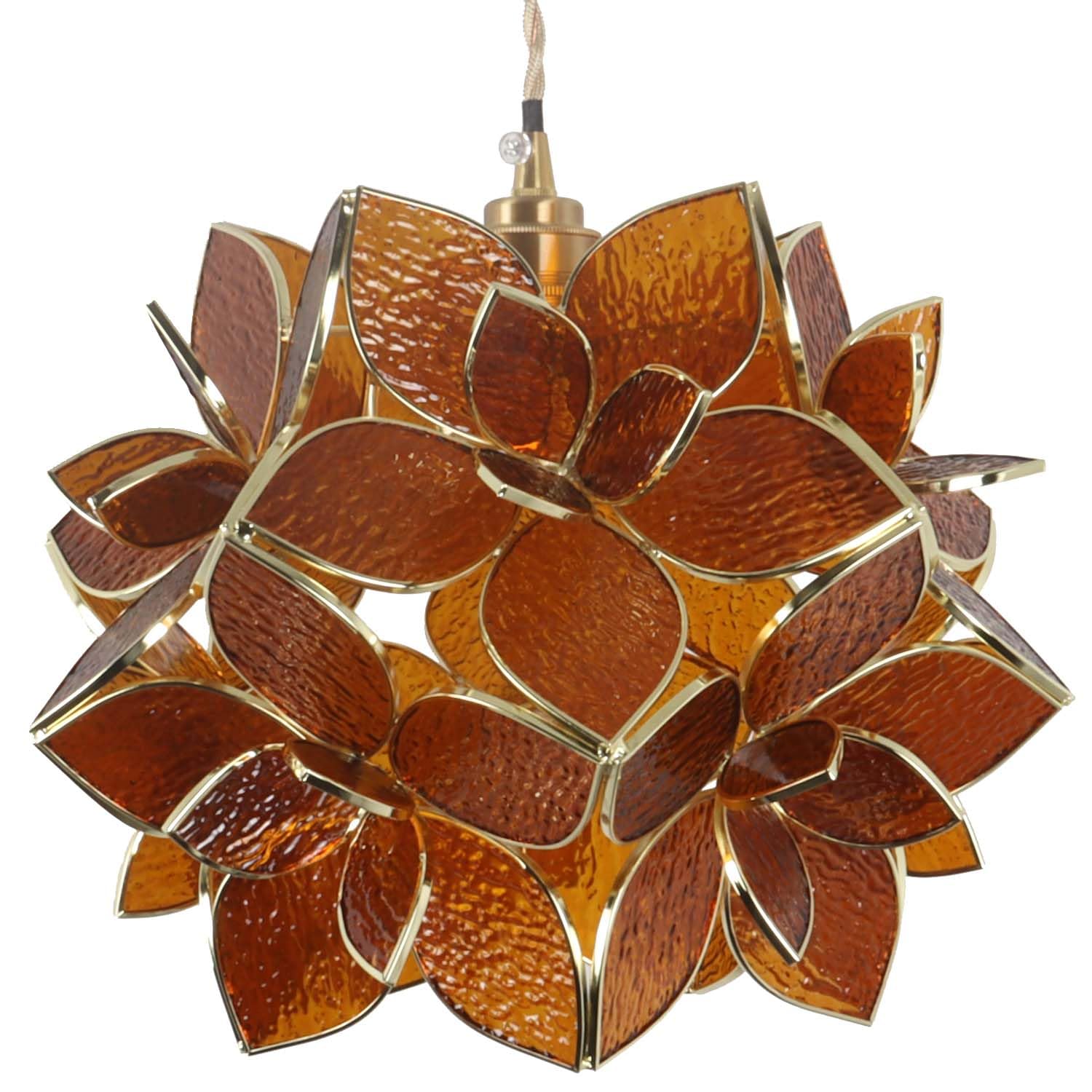 Bieye L11013 Petals Tiffany Style Stained Glass Ceiling Pendant Light for Home Decoration (Textured Amber, 12 Rose Lily)