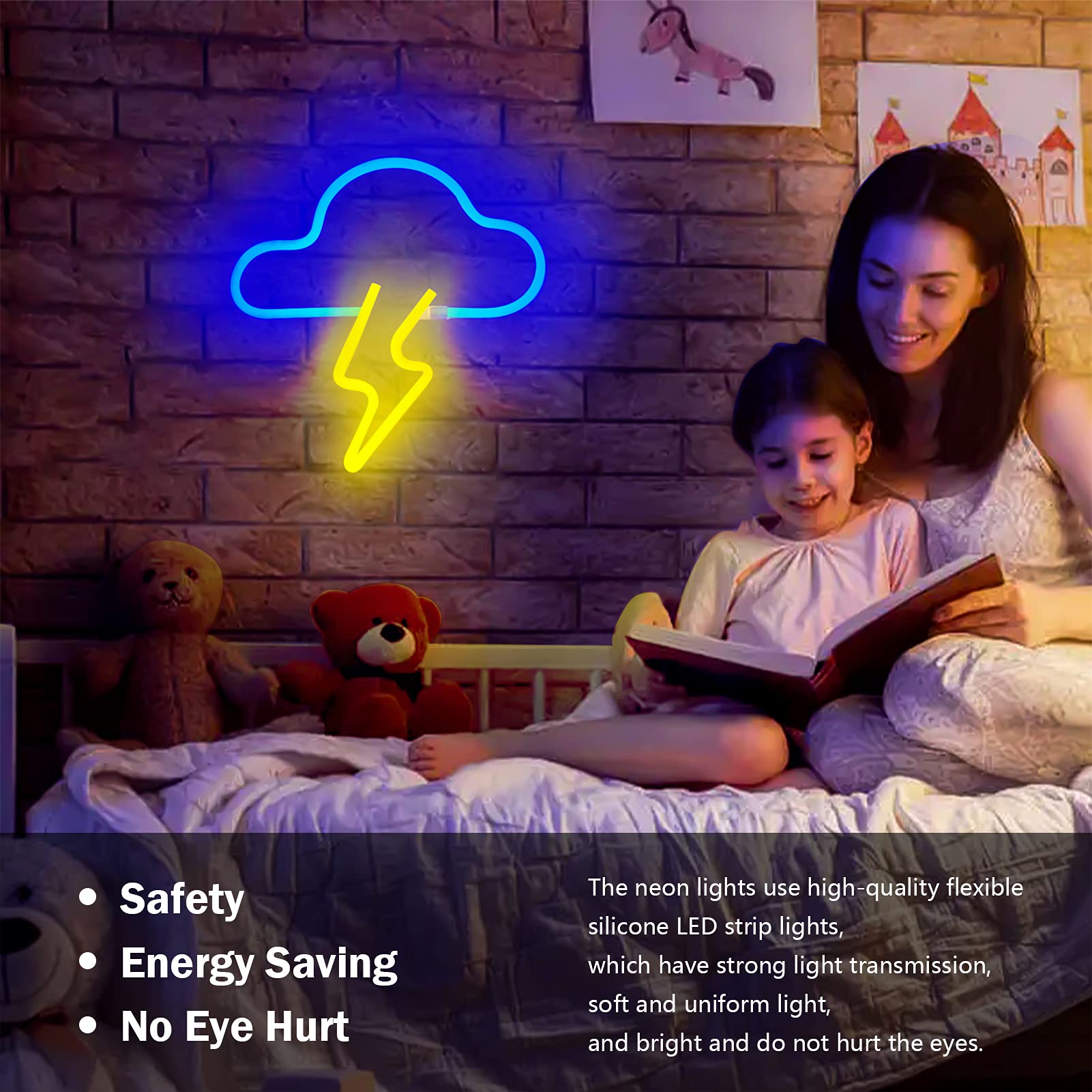 BerniceKelly LED Neon Cloud Sign - Wall Decor, Battery/USB Powered, Yellow, Model 452YHH-ZRT2107002-1, Blue+Yellow