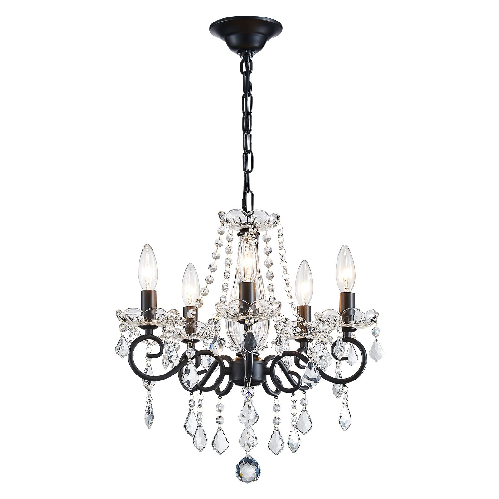ANJIADENGSHI Small Crystal Chandelier, Modern Black Pendant Light, 16.5in High, 17in Wide, for Dining Room, Bedroom, Kitchen, Model CL-0011