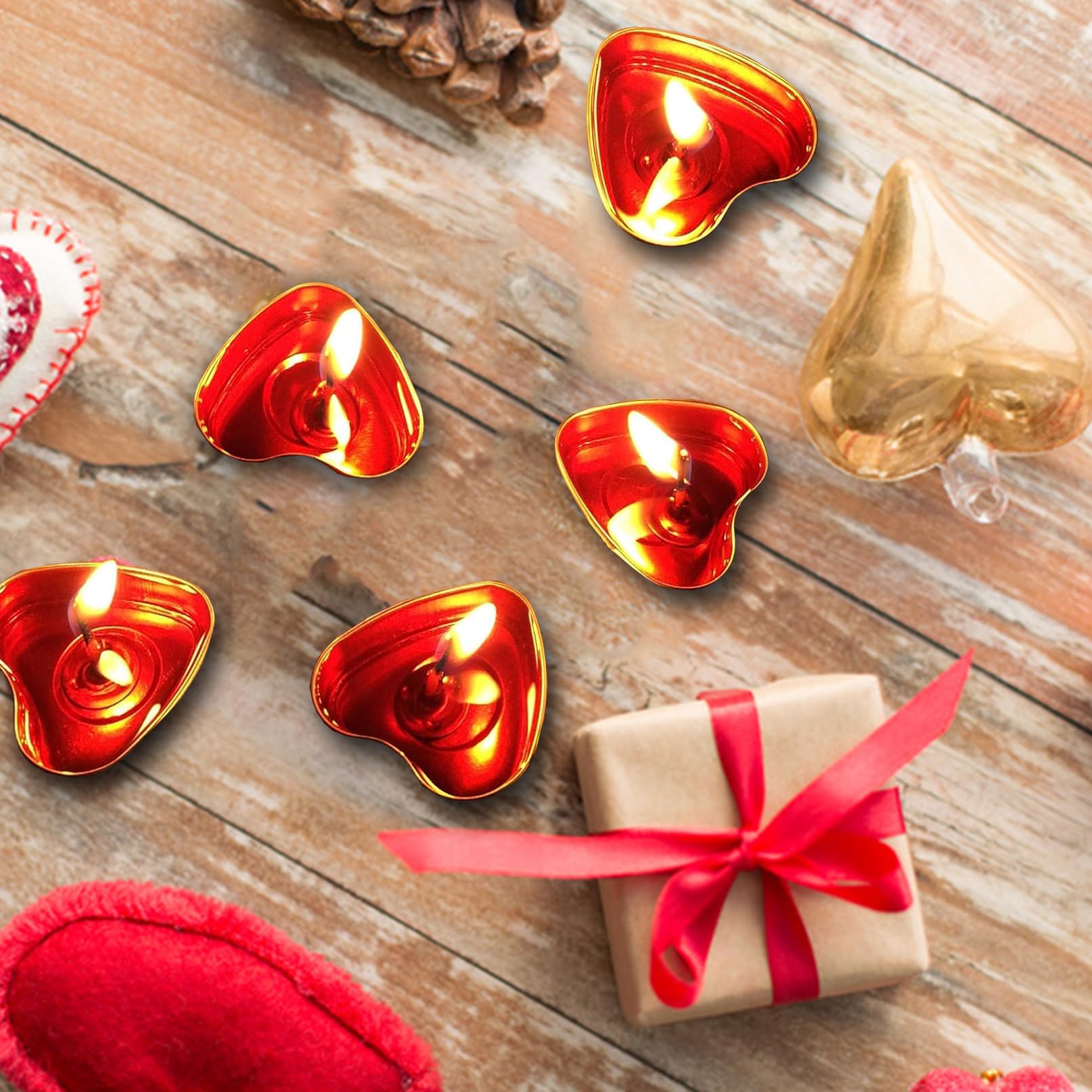 xlehoely 50 Pack Tea Light Candles,Heart Shaped Unscented Tealight Candles,Romantic Love Smokeless Tea Lights Candles,Dripless &