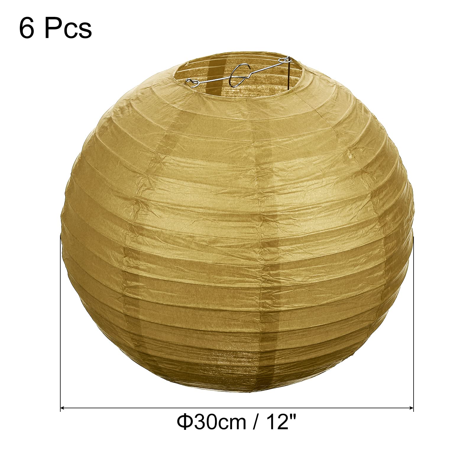 Patikil 12 Inch Paper Lanterns, 6 Pack Round Folding Hanging Lamp Shade For Wedding Home Party Festival Celebration, Gold