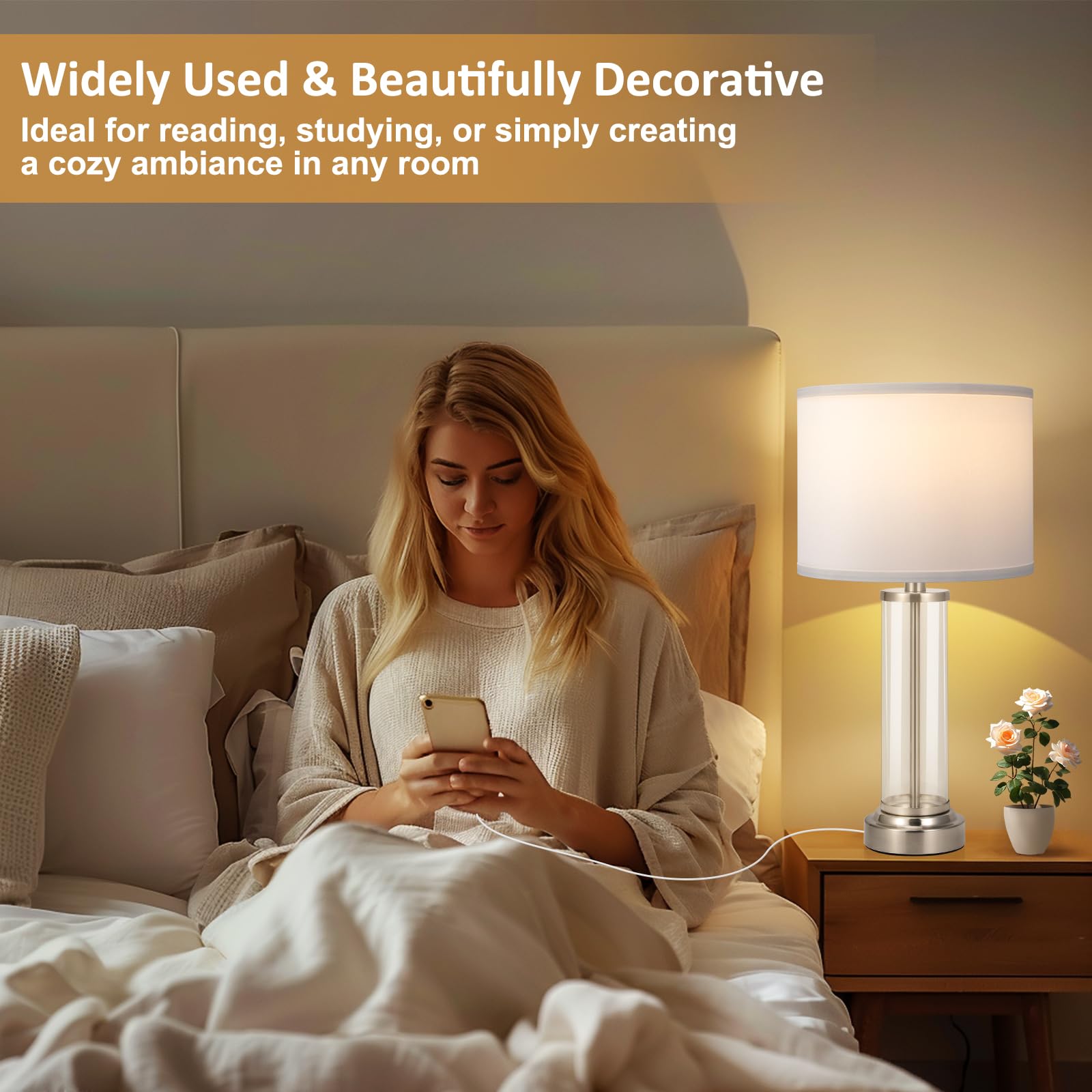 Nickel Bedroom Lamps Set Of 2 - Touch Bedside Lamp For Night Stands With Usb C+A, 3 Way Dimmable Nightstand Table Lamps For Livi