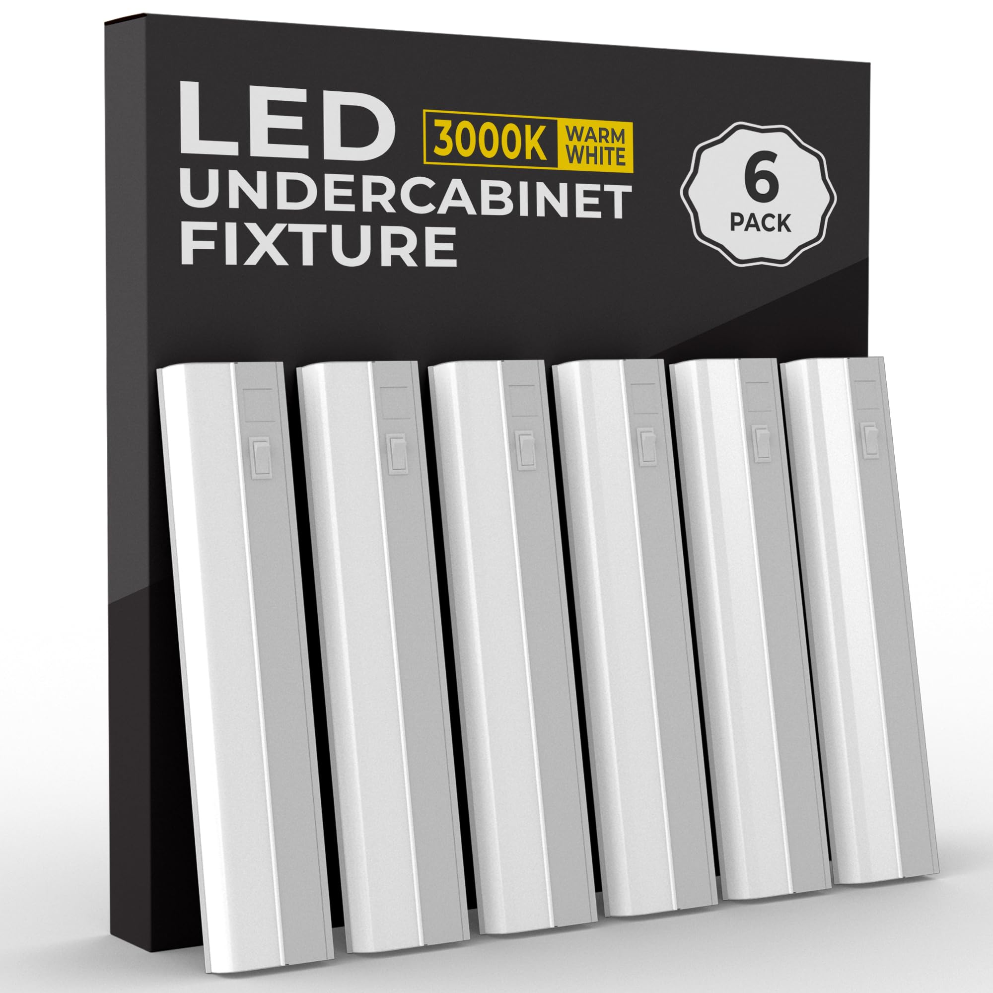 6 Pack Hardwired Led Under Cabinet Lighting - 16 Watt, 24'', Dimmable, Undercri>90, 3000K (Warm White), Wide Body, Long Lasting