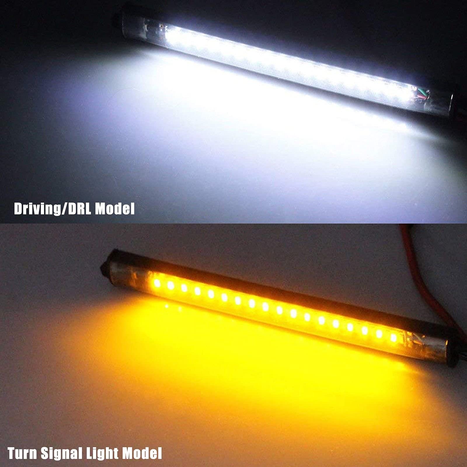 Xotic Tech Switchback Led Turn Signal Strip Light For Motorcycle With Fork Dual Color White/Amber Flexible Tube 36Smd