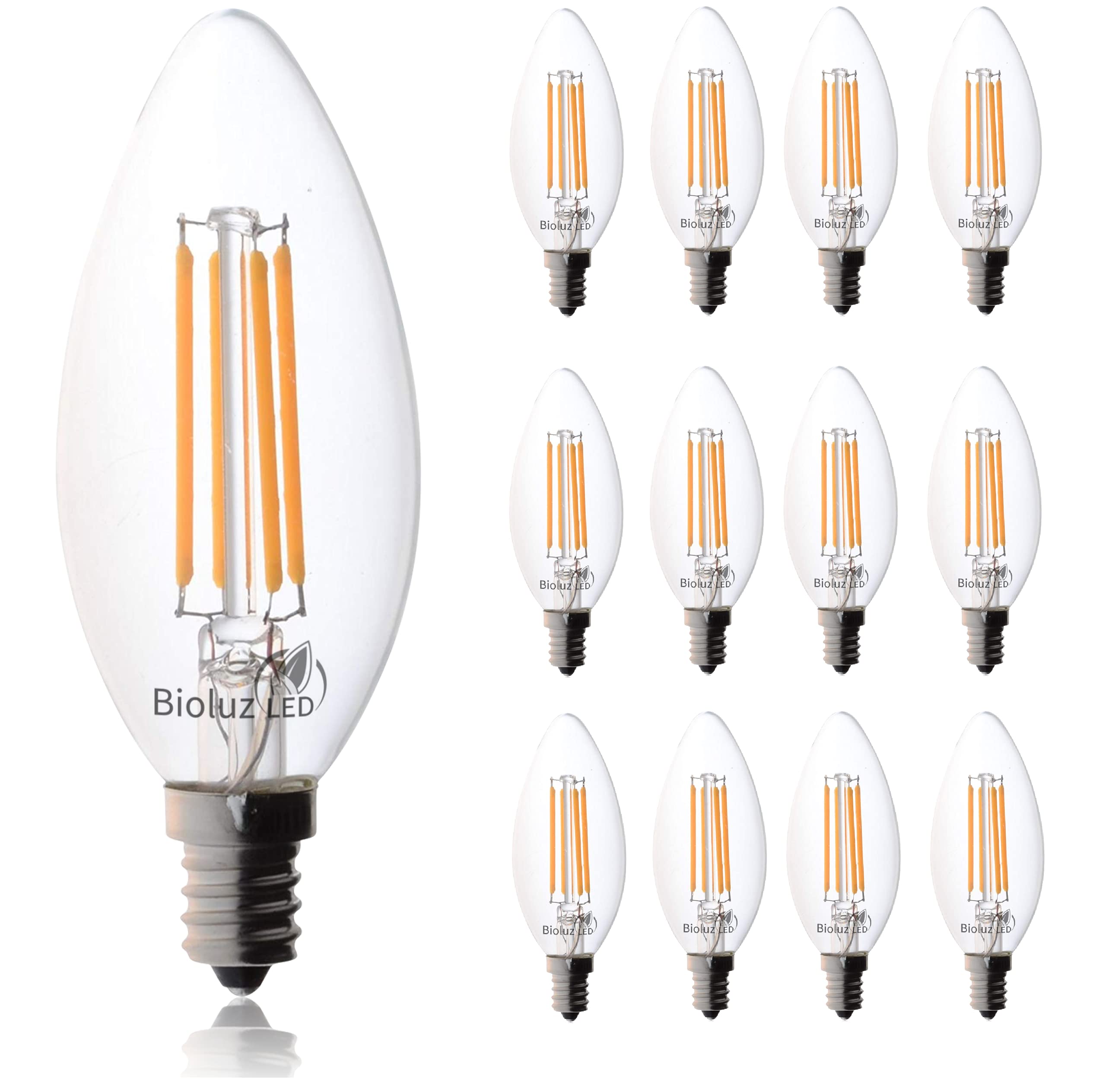 Bioluz Led 92 Cri E12 Led Candelabra Bulbs 60 Watt (5.5W) Soft White 3000K Clear Led Filamament Candle Bulb Dimmable Ul Listed T