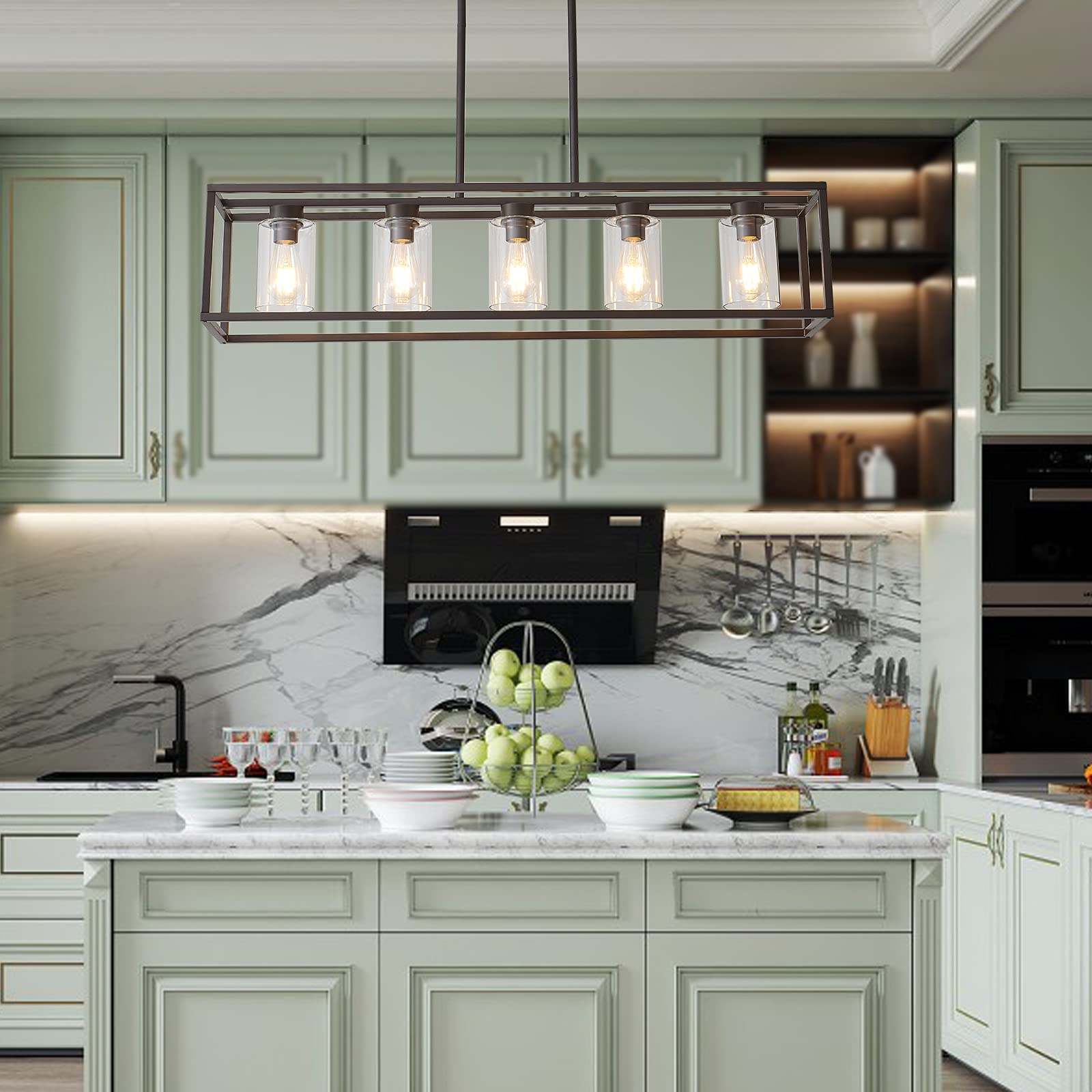 Xilicon 5-Light Oil Rubbed Bronze Farmhouse Chandelier With Glass Shades For Dining Room