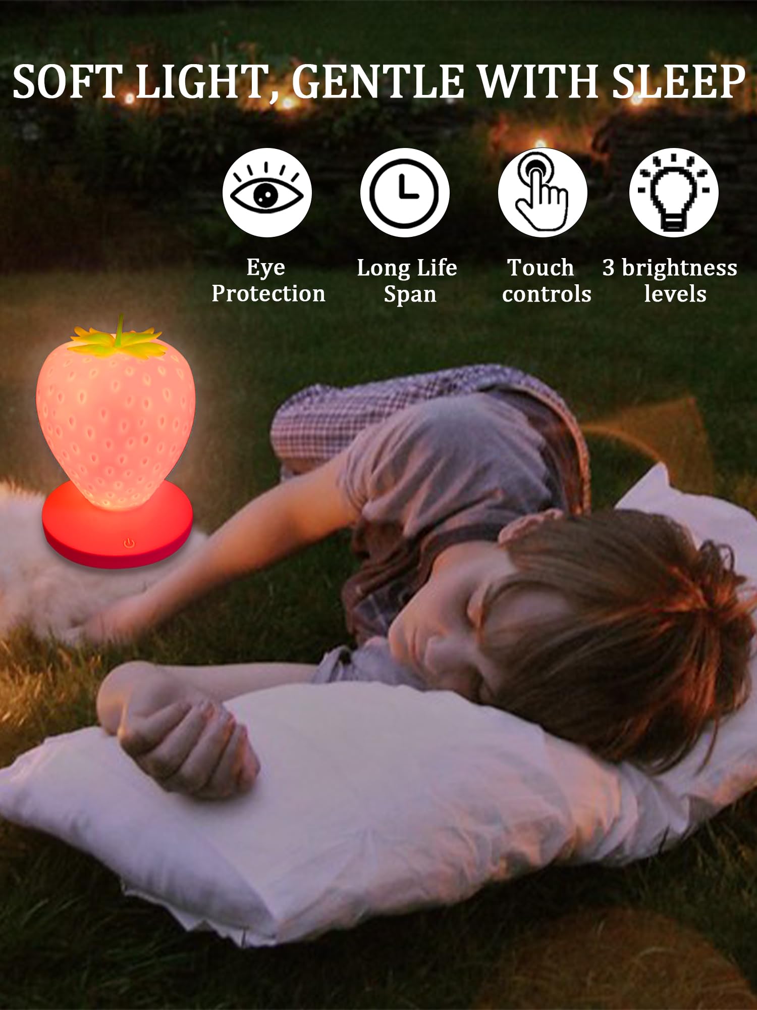 Wlhong Strawberry Night Light,Cute Silicone Strawberry Lights Kawaii Room Decor,Usb Rechargeable Bedside Lamp 3 Gear Touch Lighting,Cute Strawberry Gifts For Baby,Children, Toddlers,Teen Girls