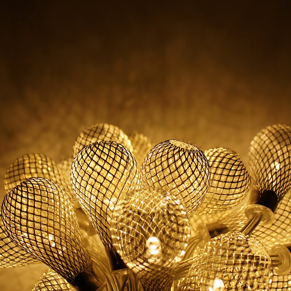 Mesh Lantern Ball Battery Operated Christmas Led String Lights - 2 Work Modes, 20Pcs Balls Led Christmas Lights For Xmas, Holiday, Party, Event Decorative Lighting (Mesh Lantern Ball)