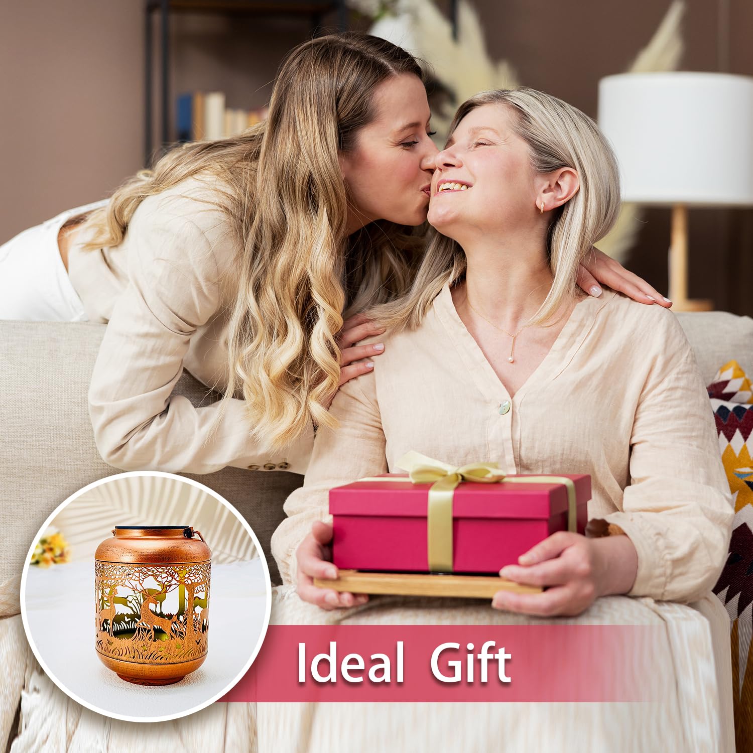 TIGGSY Bronze Deer Solar Lanterns - Waterproof Outdoor Hanging LED Lights for Garden, Patio, Lawn, Tabletop Decor