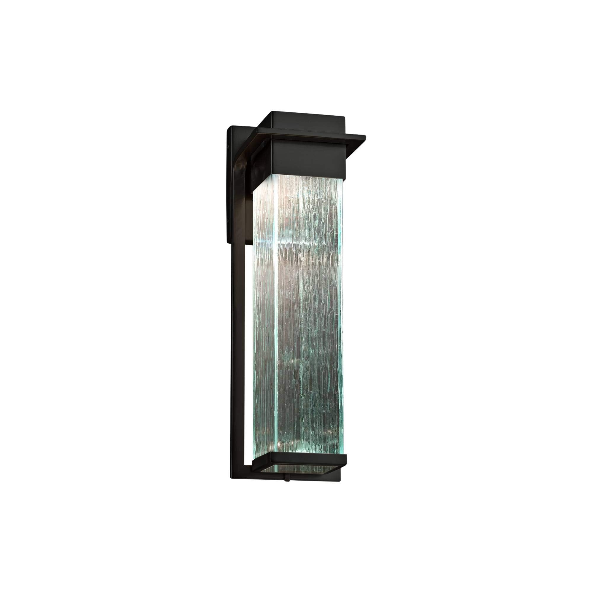 Fusion - Pacific Large LED Outdoor Wall Sconce - Artisan Glass Shade in Rain - Matte Black Finish