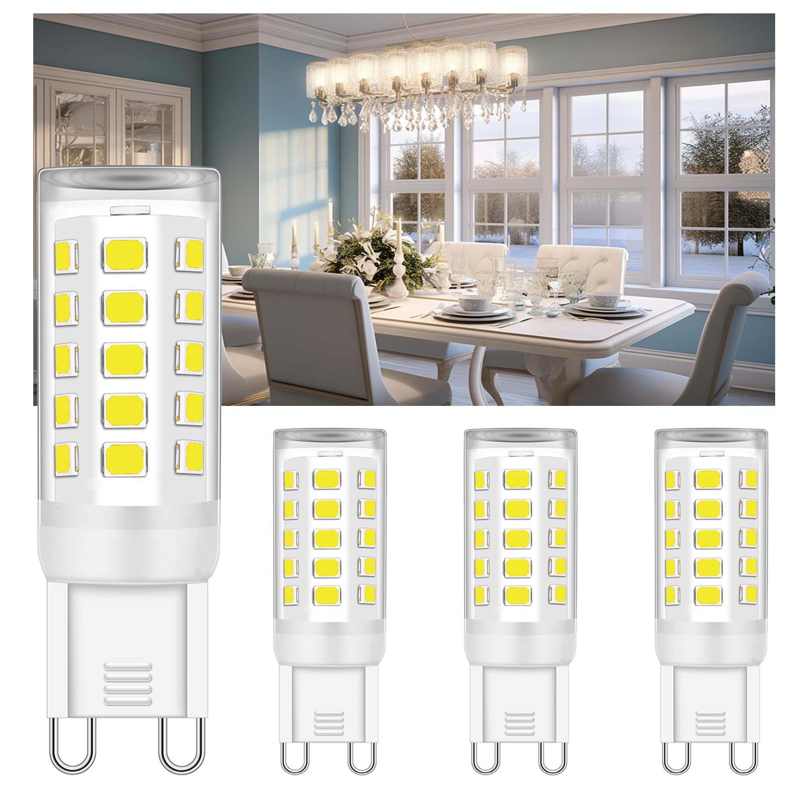 Ugvmn G9 Led Bulb Bi Pin Base, No Flicker 5000K Daylight T4 G9 Led Llight Bulbs For Chandelier, 4W (40W Halogen Equivalent Bulbs