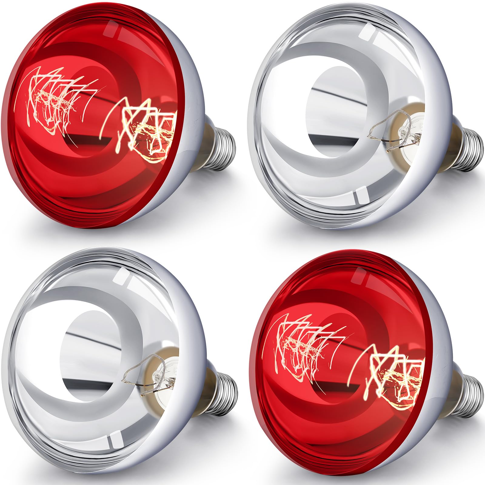 VIHOSE 250 Watt Heat Lamp Bulbs, R40 Incandescent Glass Light for Reptiles, Chicks, Puppies, E26 Base, Silver/Red, Model ANB-VIHO