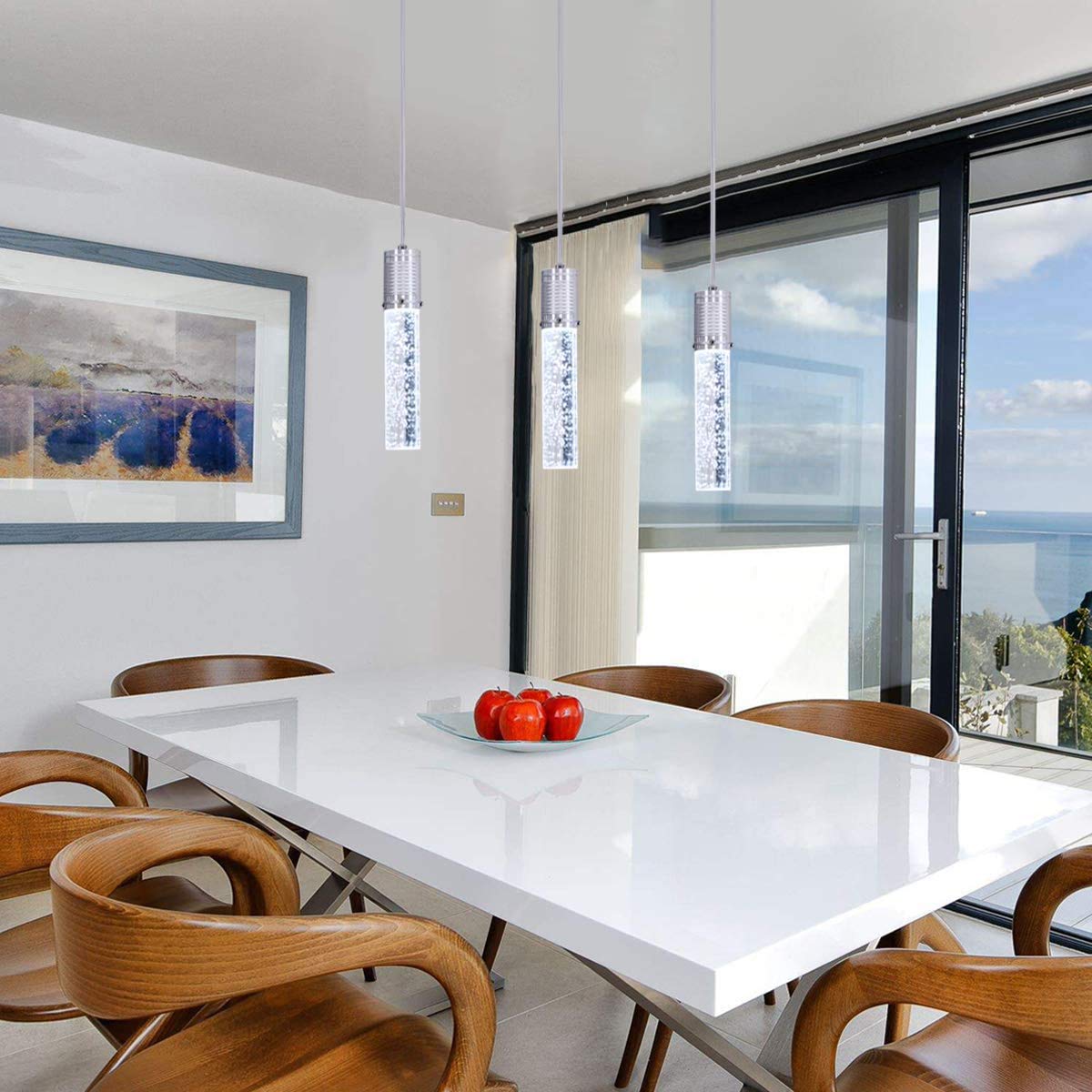 3 Lights Independent Kitchen Island Dining Room Light Pendant Light Fixtures Bubble Crystal Chandeliers Modern Kitchen Island Lighting Chandeliers Fixtures Led Lampara, 6000K Led Bulbs Included