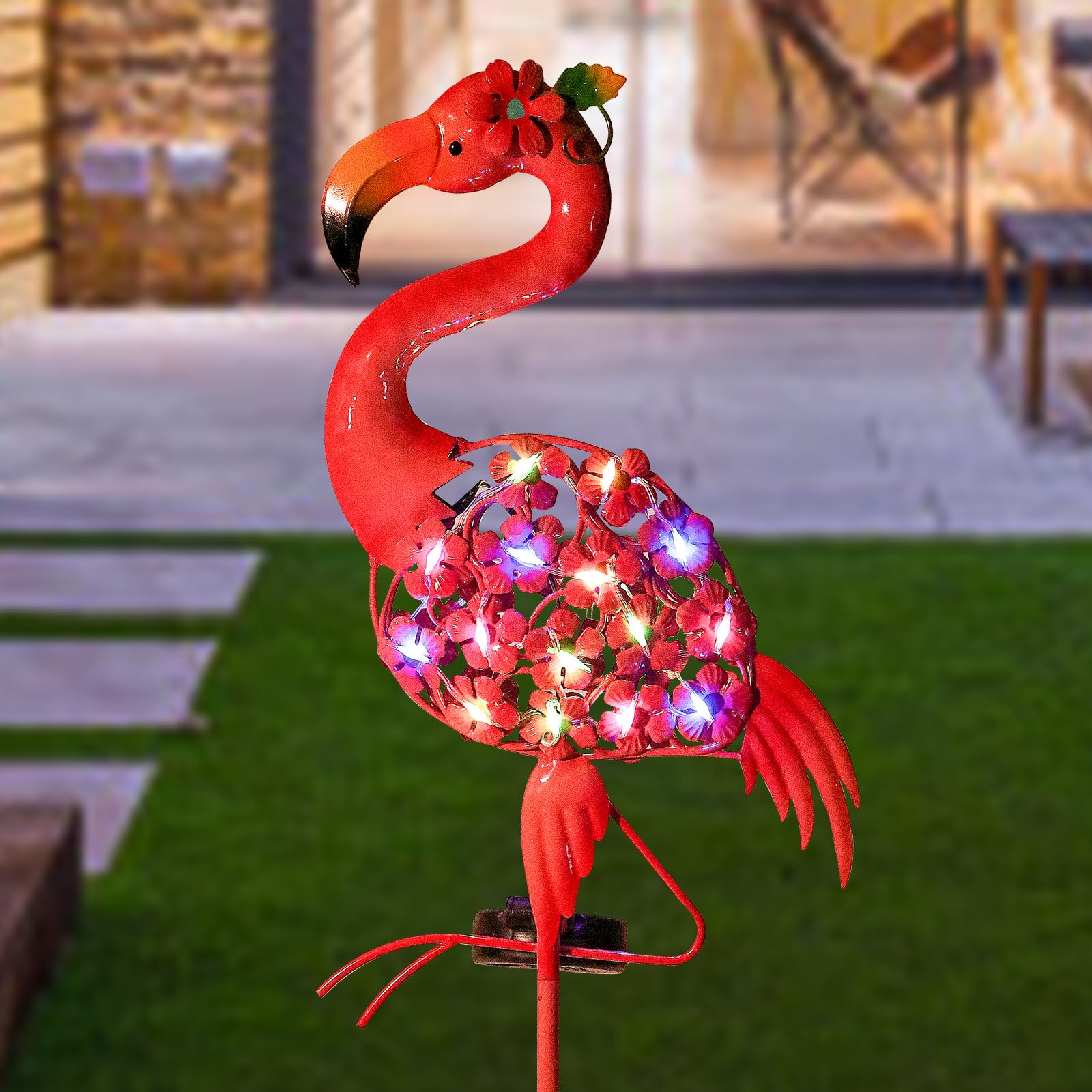 Garden Decor Solar Lights Flamingo Lawn Light, for Yard Outdoor Decorations Ground Inserted Outdoor Waterproof Garden Lamp LED,P