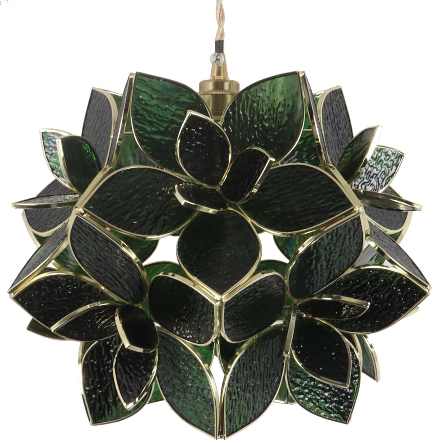 Bieye L11042 Petals Tiffany Style Stained Glass Ceiling Pendant Light for Home Decoration (Textured Deep Green, 12 Rose Lily)