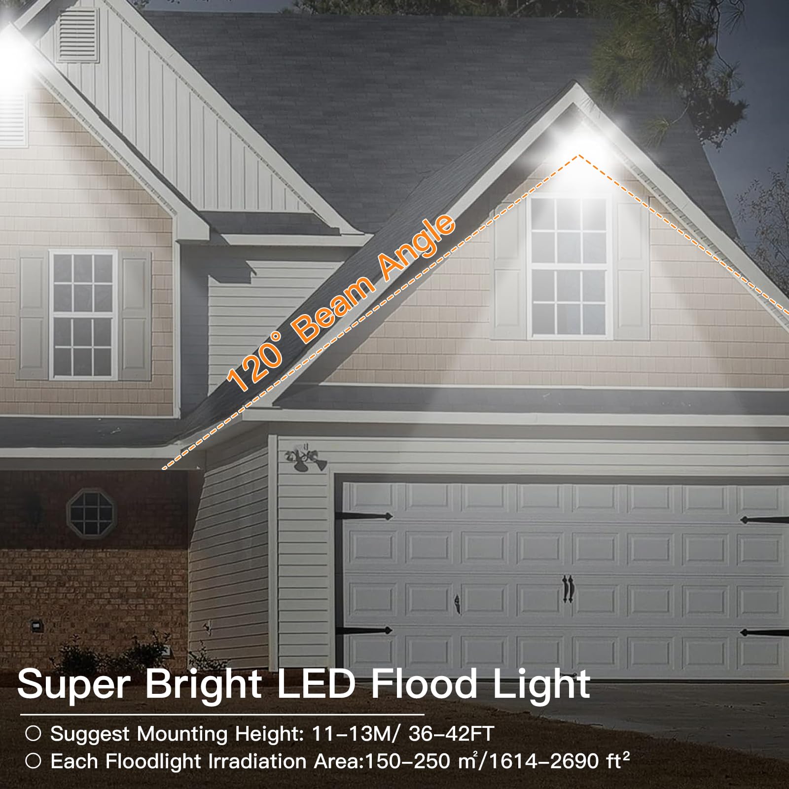 Shgpoda 2 Pack 200W Led Flood Lights Outdoor, 24000Lm Brighter Security Lights With Plug+10Ft Cord, Ip66 Waterproof Lights, 5000