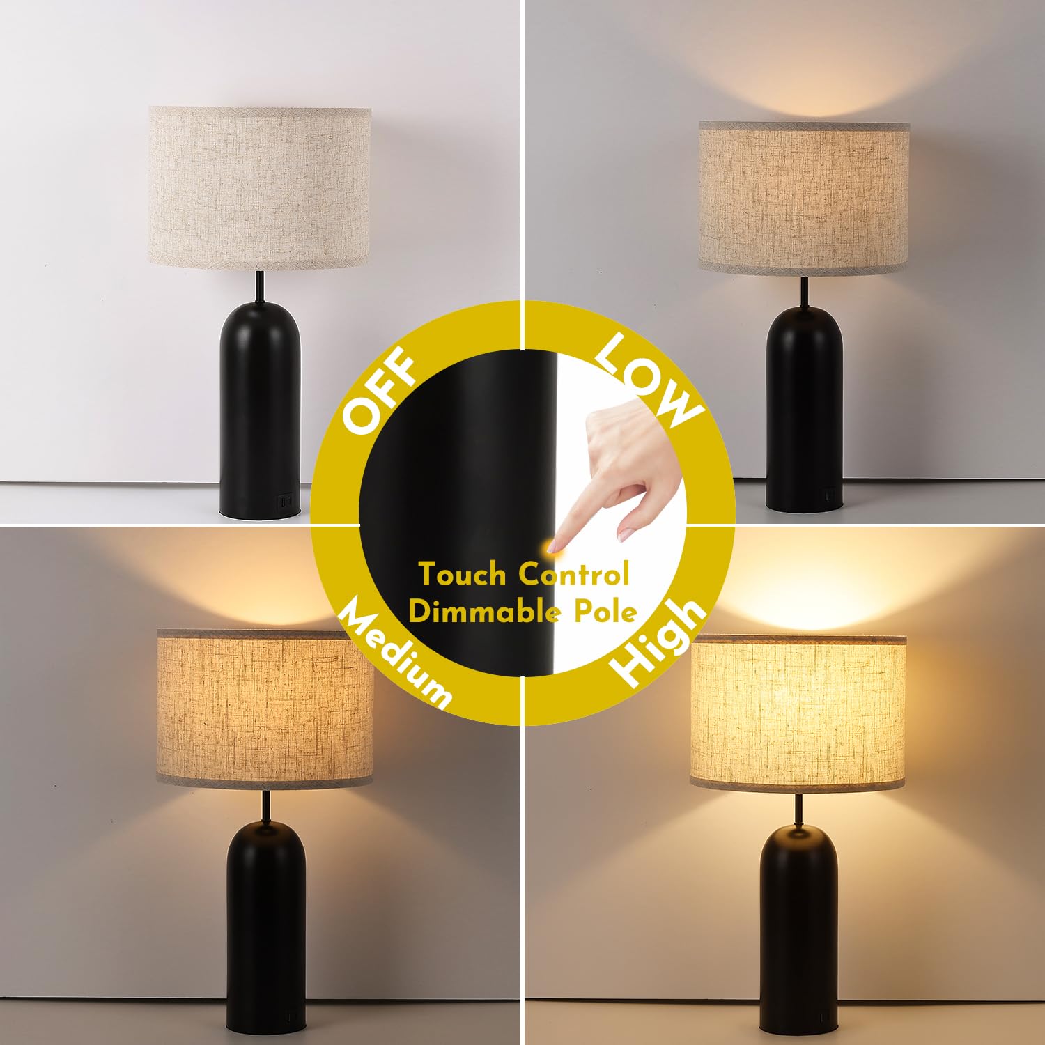 Table Lamps Set Of 2 Touch Control Black&Cream Table Lamps 3-Way Dimmable Lamps With Usb A+C Ports Modern End Table Lamps For Li