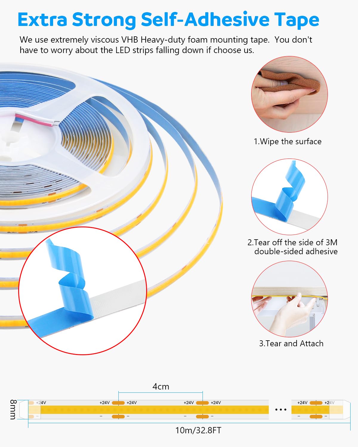 Aclorol Cob Led Strip Lights 24V 32.8Ft Led Strips Lights 3000K Warm White 320Leds/M Cri85+ Flexible Led Tape Lighting For Bedro
