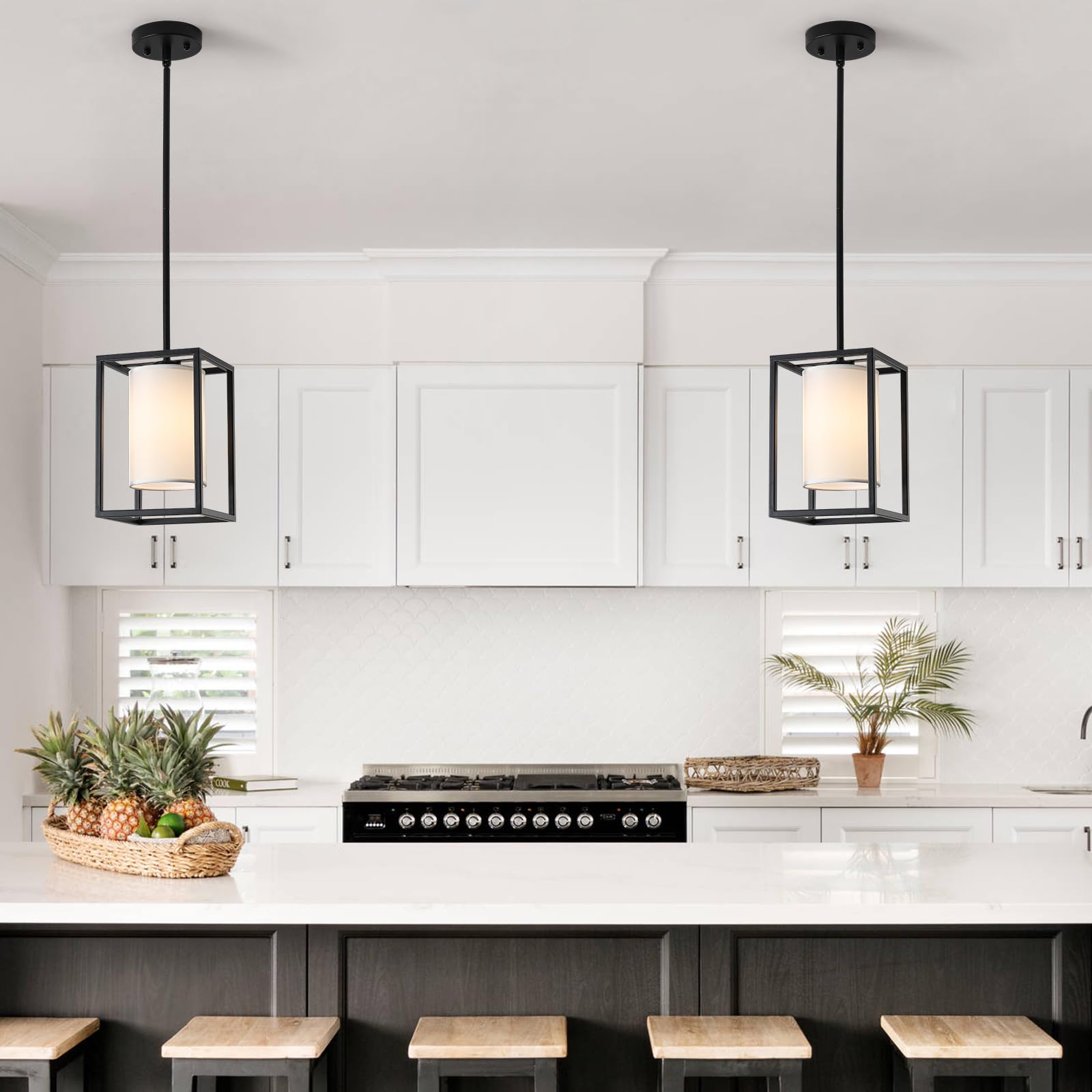 LWYTJO 2 Pack Black Pendant Lights Modern Lighting Fixtures Metal Ceiling Light for Kitchen, Dining Room, Foyer - Model BQ-ZJD00182