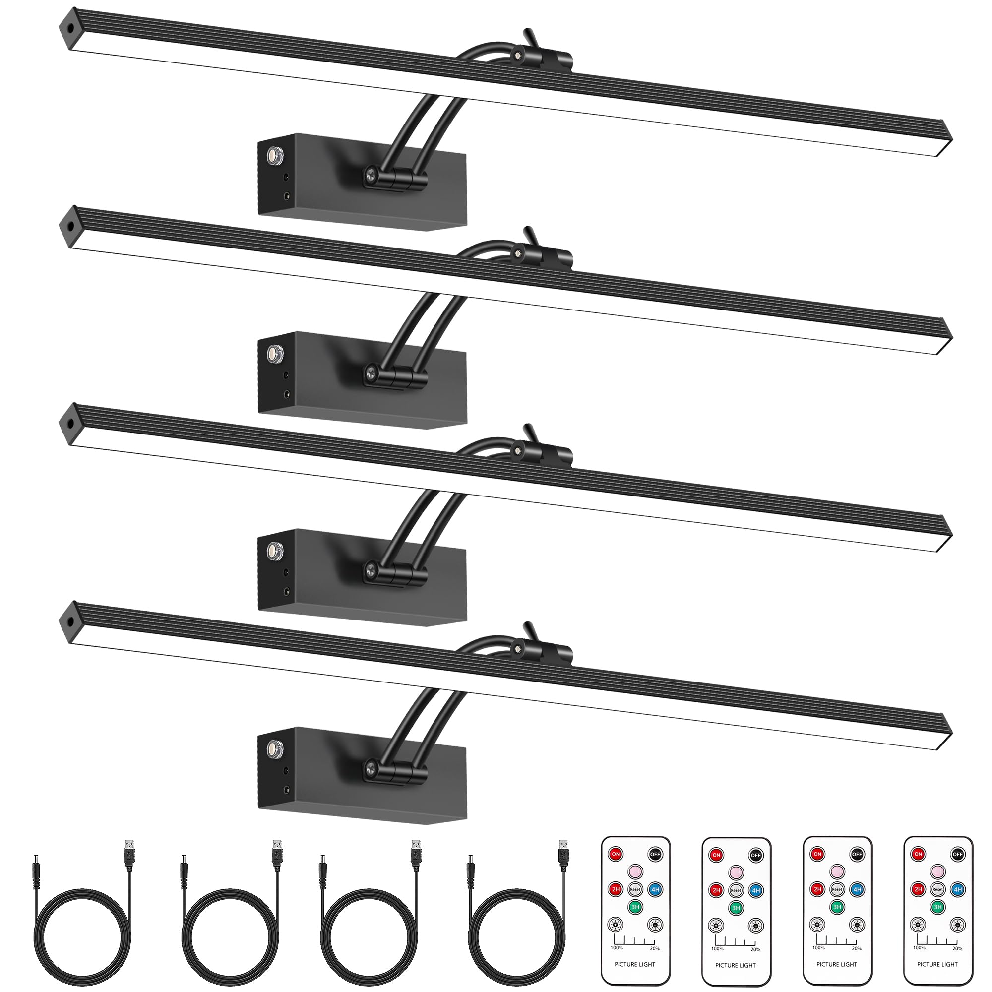 4 Pack Picture Lights for Wall, 23in Art Lighting for Paintings Cordless, 6400mAh Rechargeable Battery Operated Picture Light wi