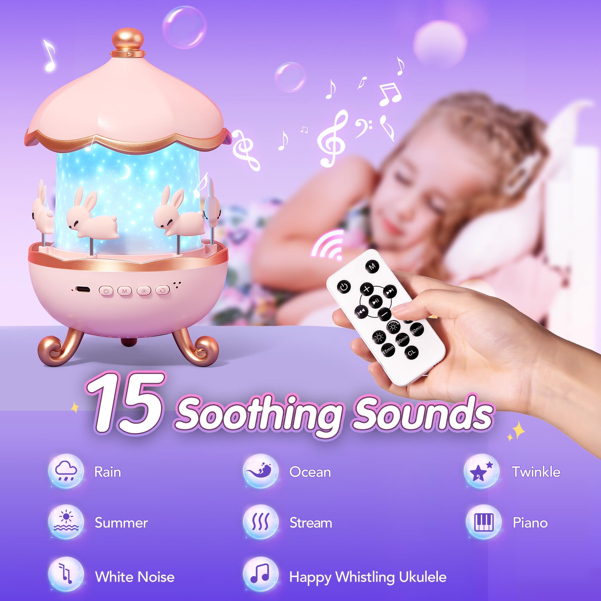 One Fire Night Light Projector for Kids, 15 Sounds & Films, Pink, Model WH-E11, Unicorn Design, Perfect Gift for Ages 1-5