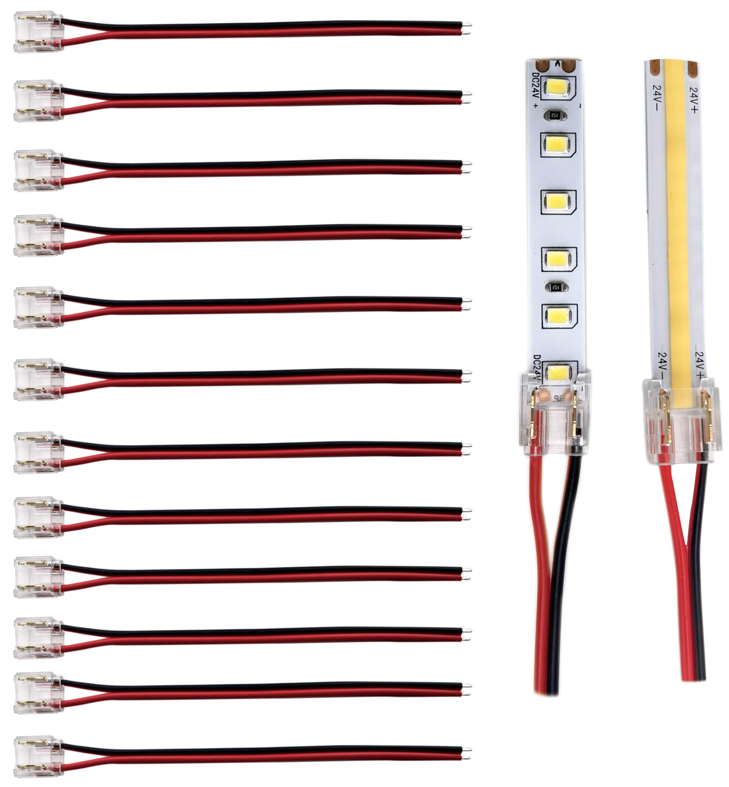 SWOTU 2Pin 10mm Band & Wire Led Band Light Connector for 10mm Width COB/SMD Single Color Led Band