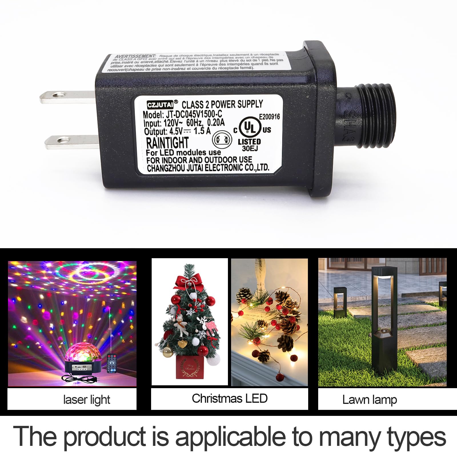 PREMIER ADAPTER Low-Voltage LED Transformer 4.5V 1.5A, UL/CE Certified, Model CZJUTAI JT-DC045V1500-IP44,