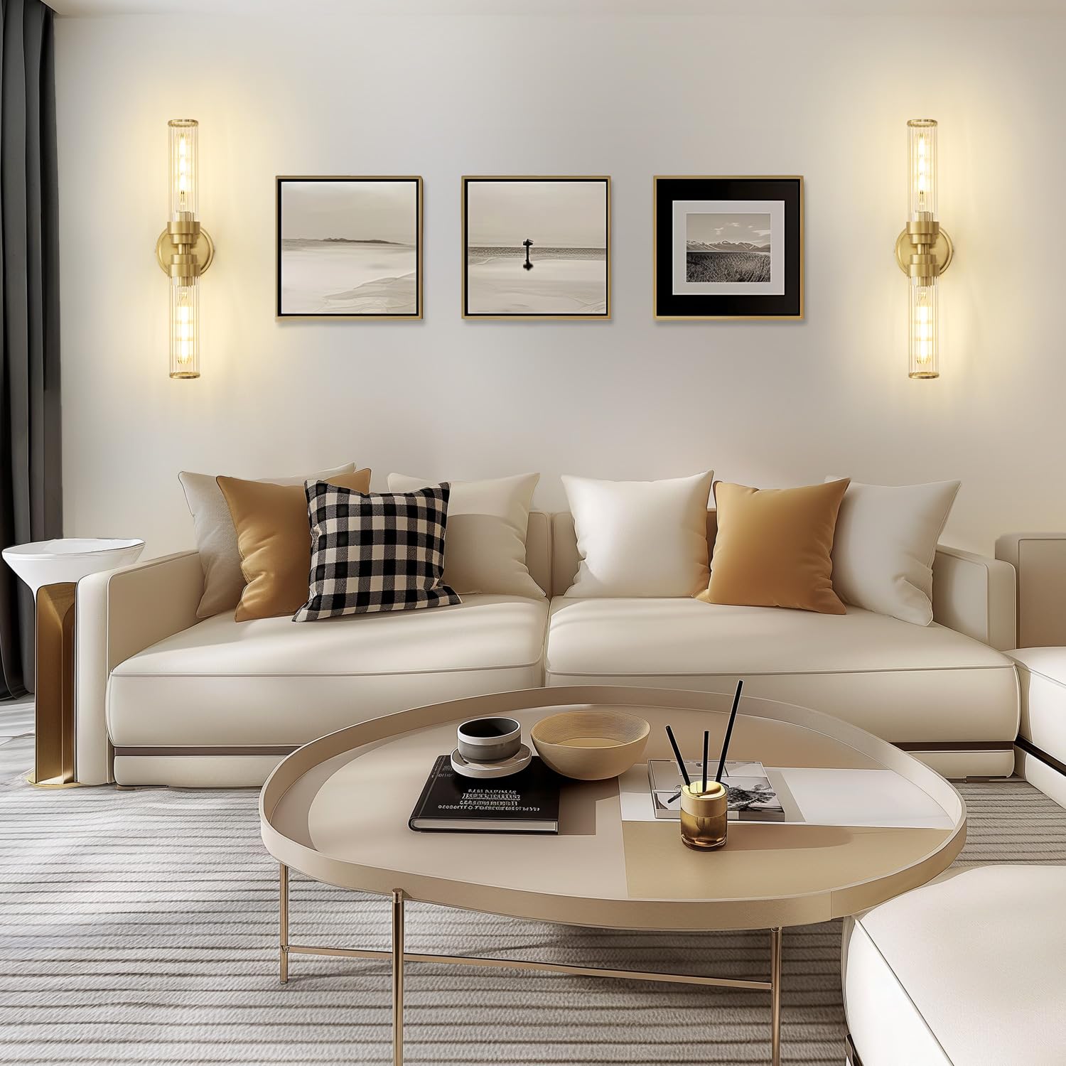 Vaziden Gold Threaded Glass Bathroom Light Fixtures, Modern Wall Sconce, Up & Down Lighting for Vanity, Living Room - Bulb Not Included