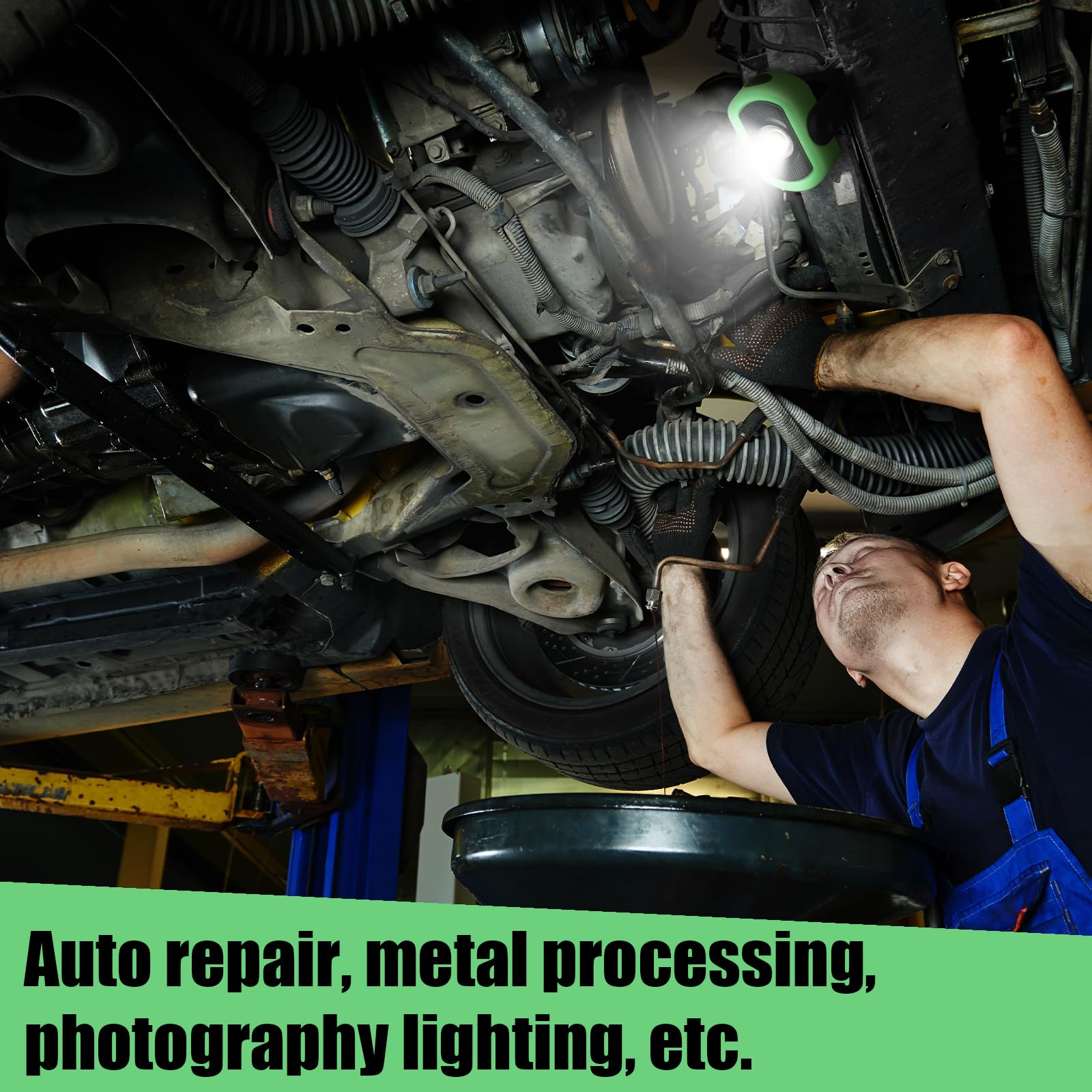 Retisee 2 Pcs 780 Lumens Magnetic Work Light Usb Rechargeable Led Flashlight Portable Inspection Light For Car Repair Emergency Lighting Mechanics Workshop (Green)