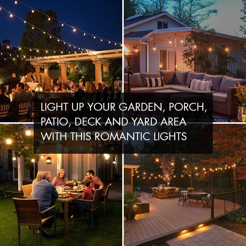 Banord 51FT Outdoor String Lights - Waterproof Black LED Bulb Patio Lights, Shatterproof for Backyard, Garden, Wedding, Party