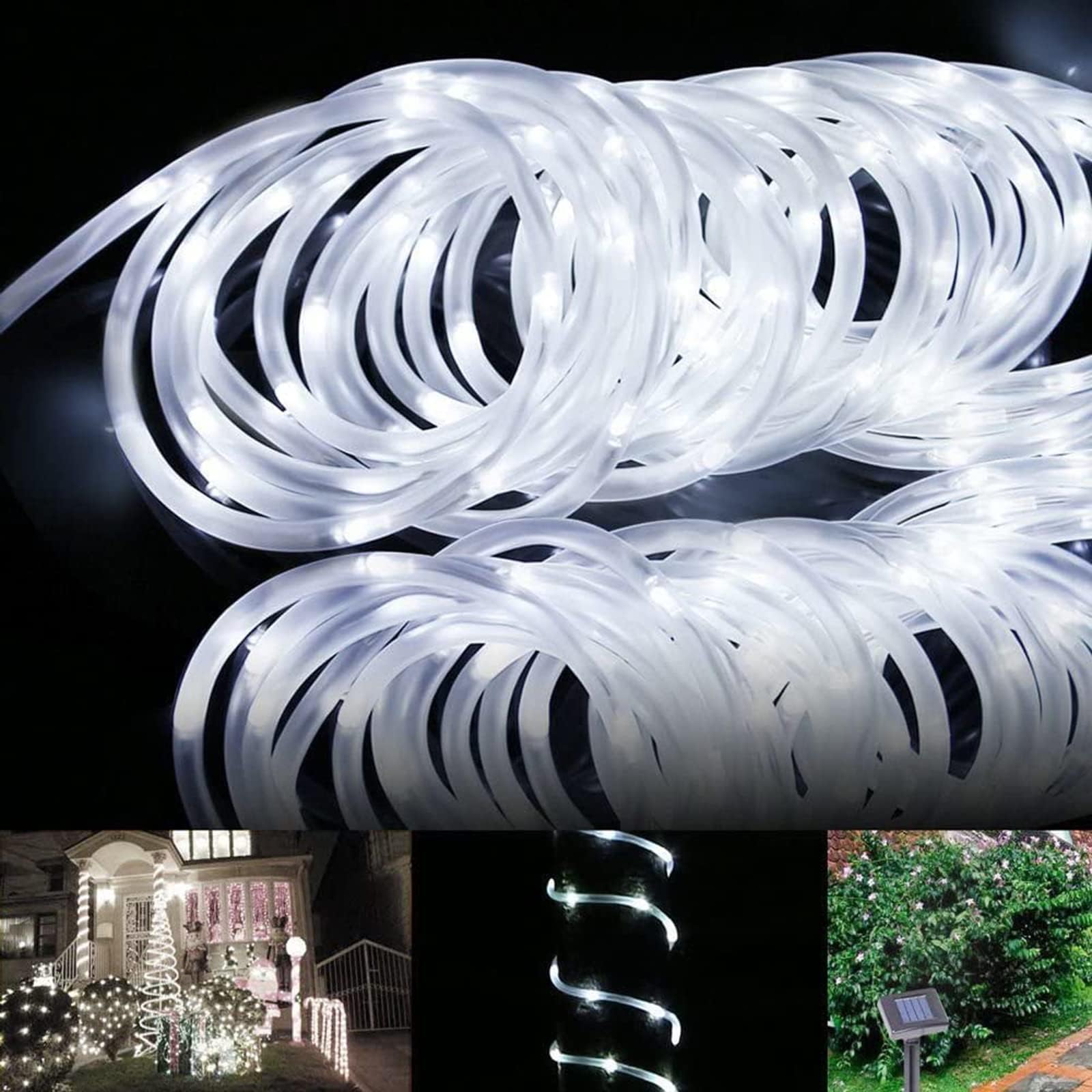 lychee Solar Rope Lights 50LED Waterproof 16.5ft String Lights for Outdoor Home Garden Wedding Decoration - White