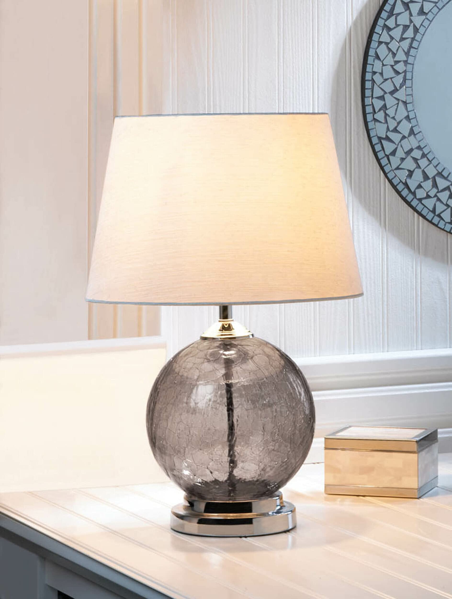 Zings & Thingz 10018358 Gray Sphere Grey Cracked Glass Table Lamp, 12.8&quot; X 12.8&quot; X 19.2&quot;, White