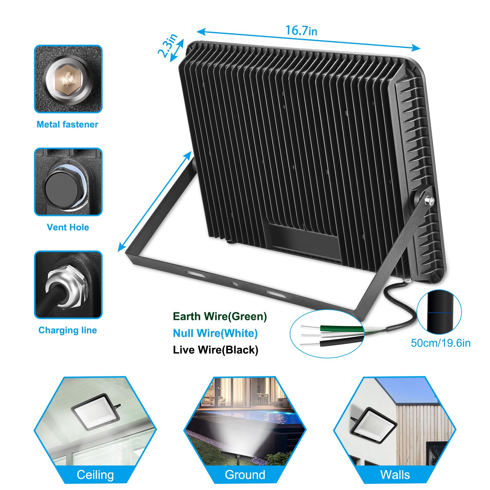 Yanycn 2 Pack 400W Led Flood Light Outdoor,2400W Equivalent 50500Lm 5000K Daylight White Super Bright Floodlight With Plug,85-27