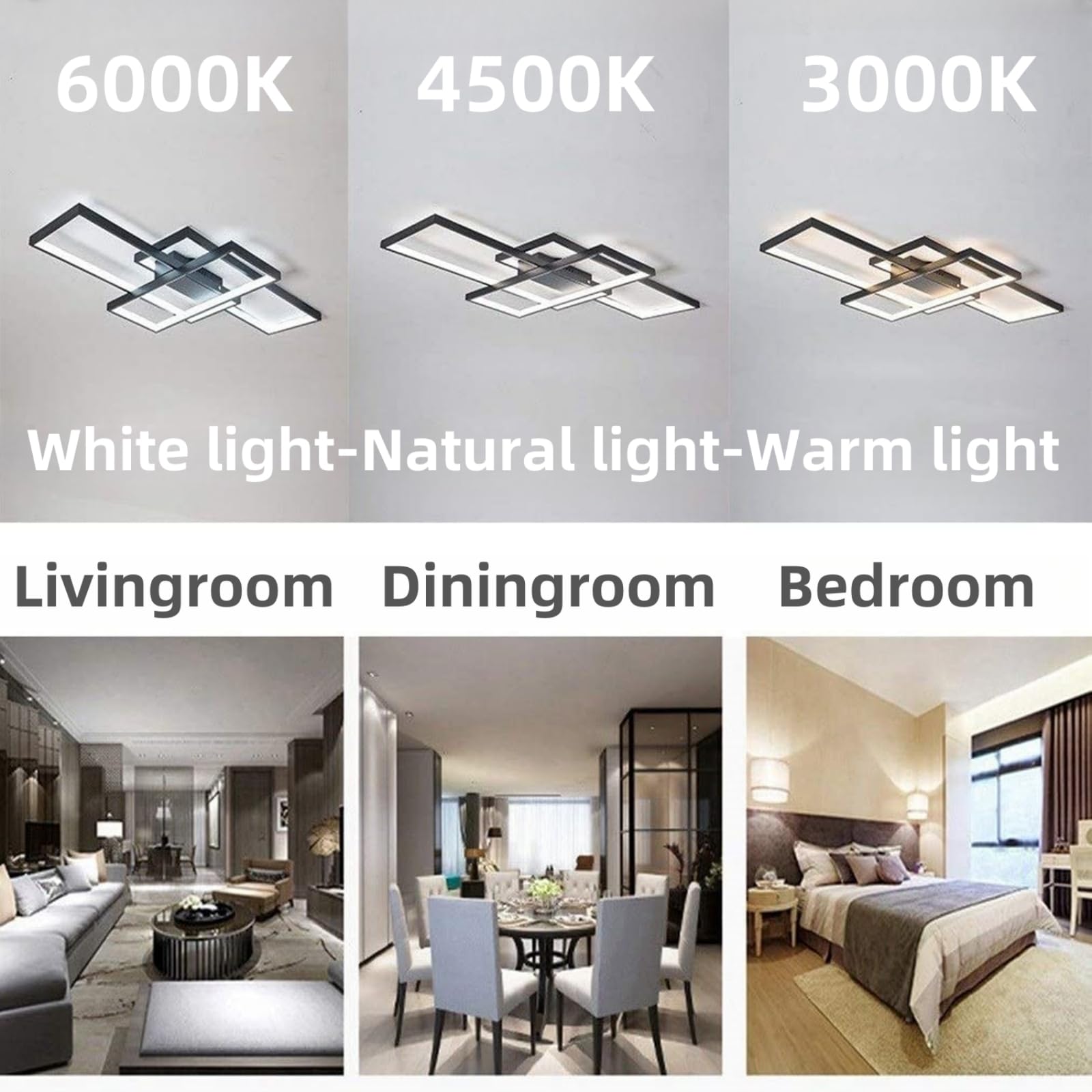 Fbfc 43'' Modern Led Ceiling Light Fixture 65W Dimmable With Remote Control Ceiling Lighting, Black Flush Mount Chandelier Ceili