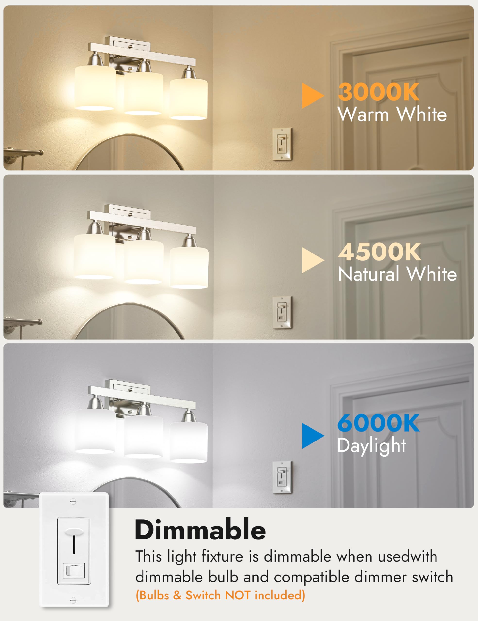 Volisun 6-Light Bathroom Light Fixtures, Brushed Nickel Bathroom Vanity Light Over Mirror, Modern Vanity Light For Bathroom With