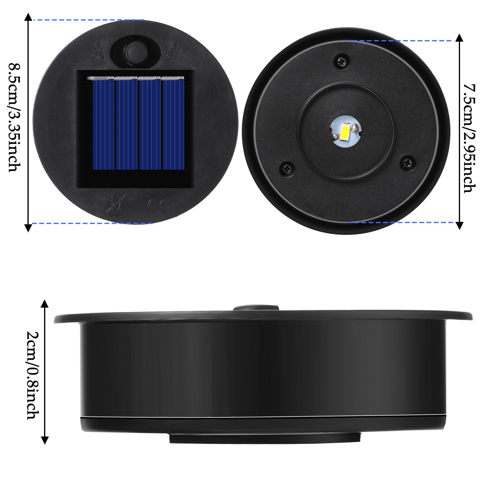 Frienda Solar Light Tops, 4 Pieces, Waterproof Decorative, 3.35 Inch Diameter, Black Warm Light, Model Frienda-KEE558