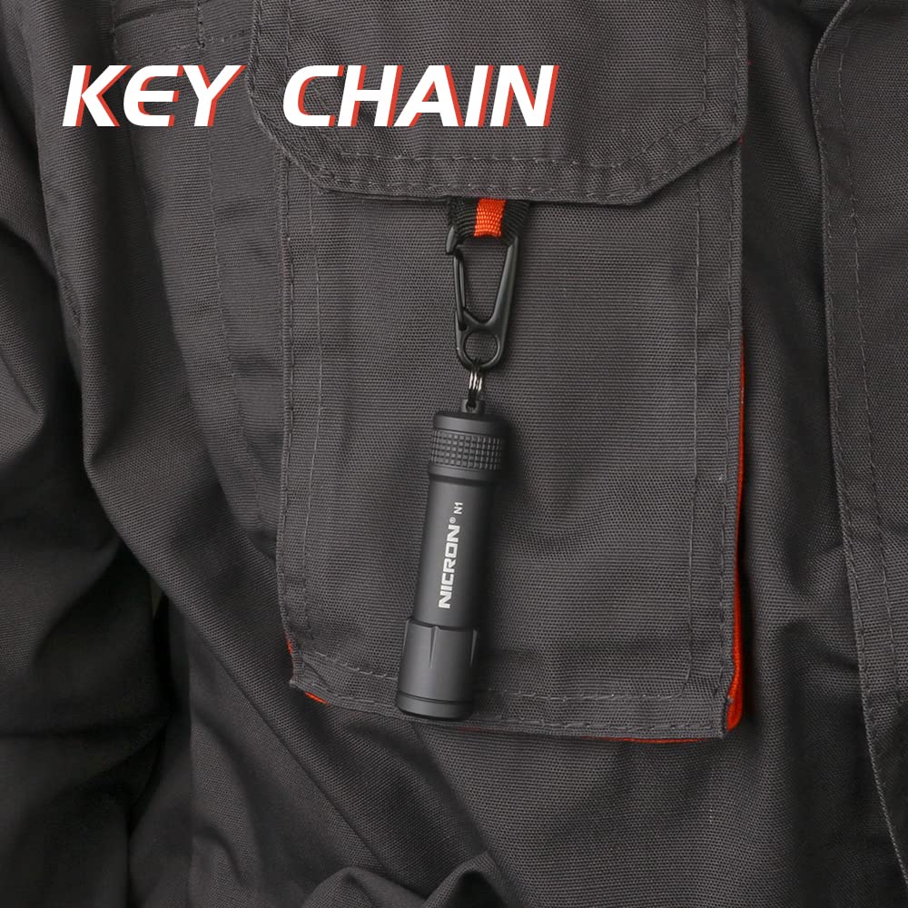 NICRON EDC Keychain Flashlight N1, Mini LED Light, IPX7 Waterproof, Aluminum, Gray